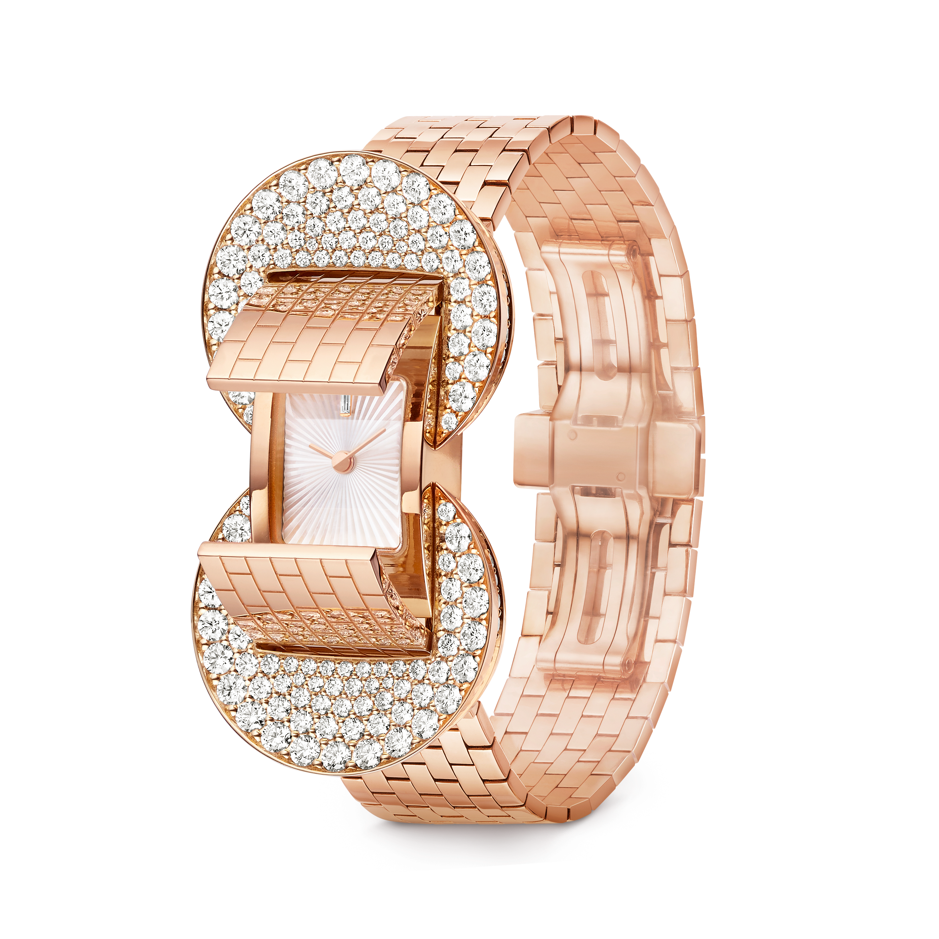 Ludo secret腕表, 18K玫瑰金, 珍珠母贝:  1 宝石, 钻石:  185颗,  4.98 克拉, Three Fourth, Watch_梵克雅宝_Van Cleef & Arpels