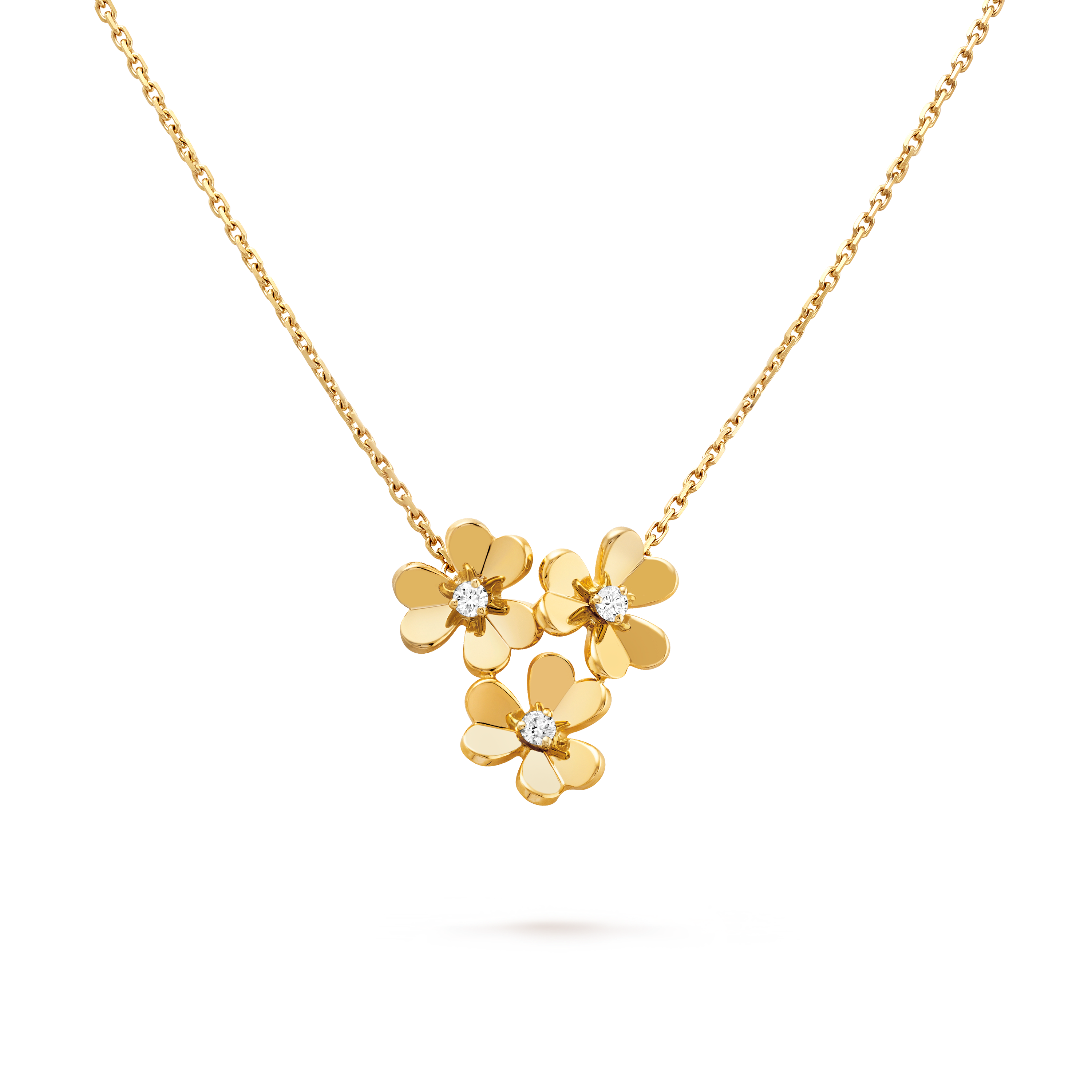 Frivole吊坠，3花，迷你款式, 18K黄金, 钻石:  3颗,  0.16 克拉, Detail, Jewelry Pendent_梵克雅宝_Van Cleef & Arpels