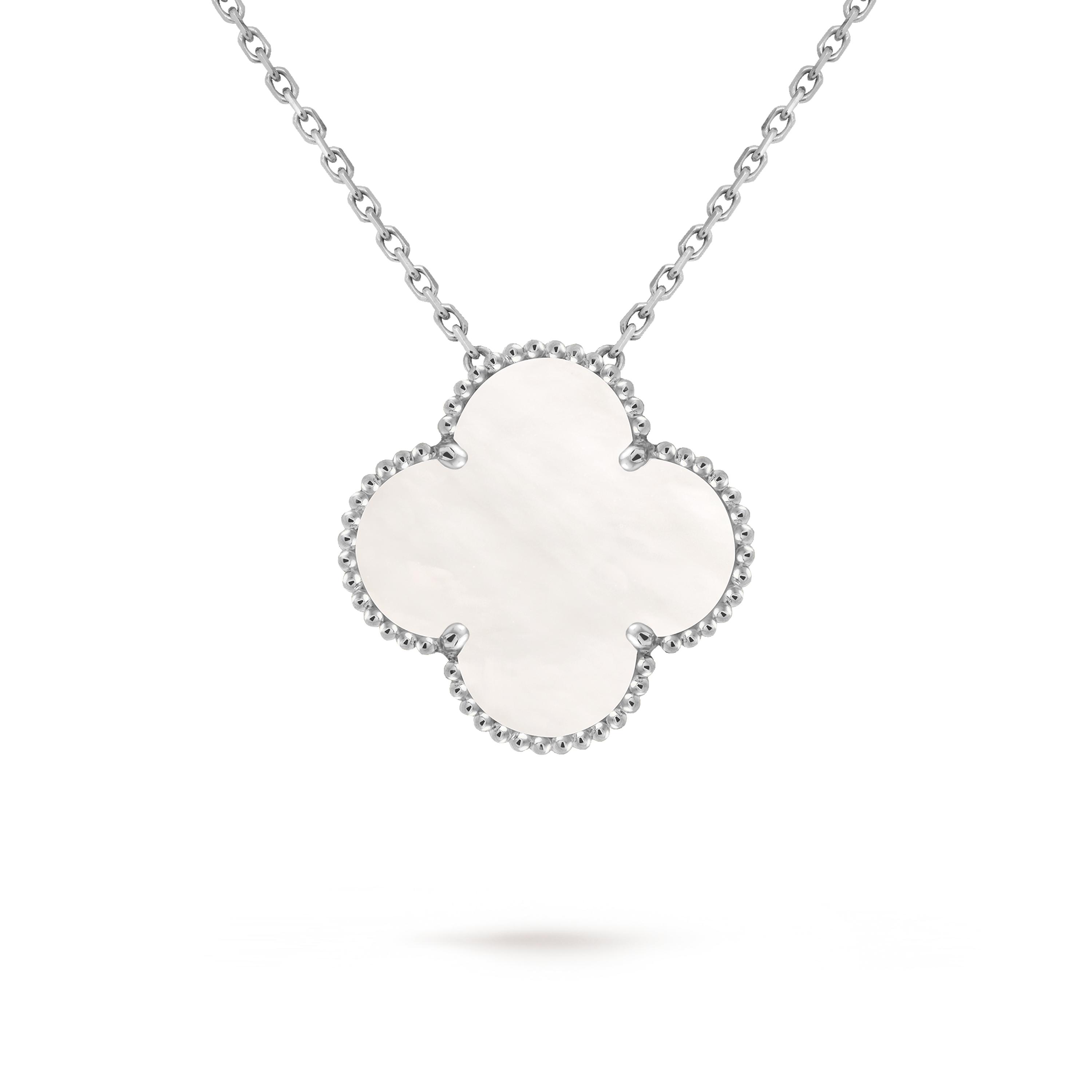 Magic Alhambra pendant, 18K white gold, Mother-of-pearl:  1 stone, Detail, Jewelry Pendent - Van Cleef & Arpels