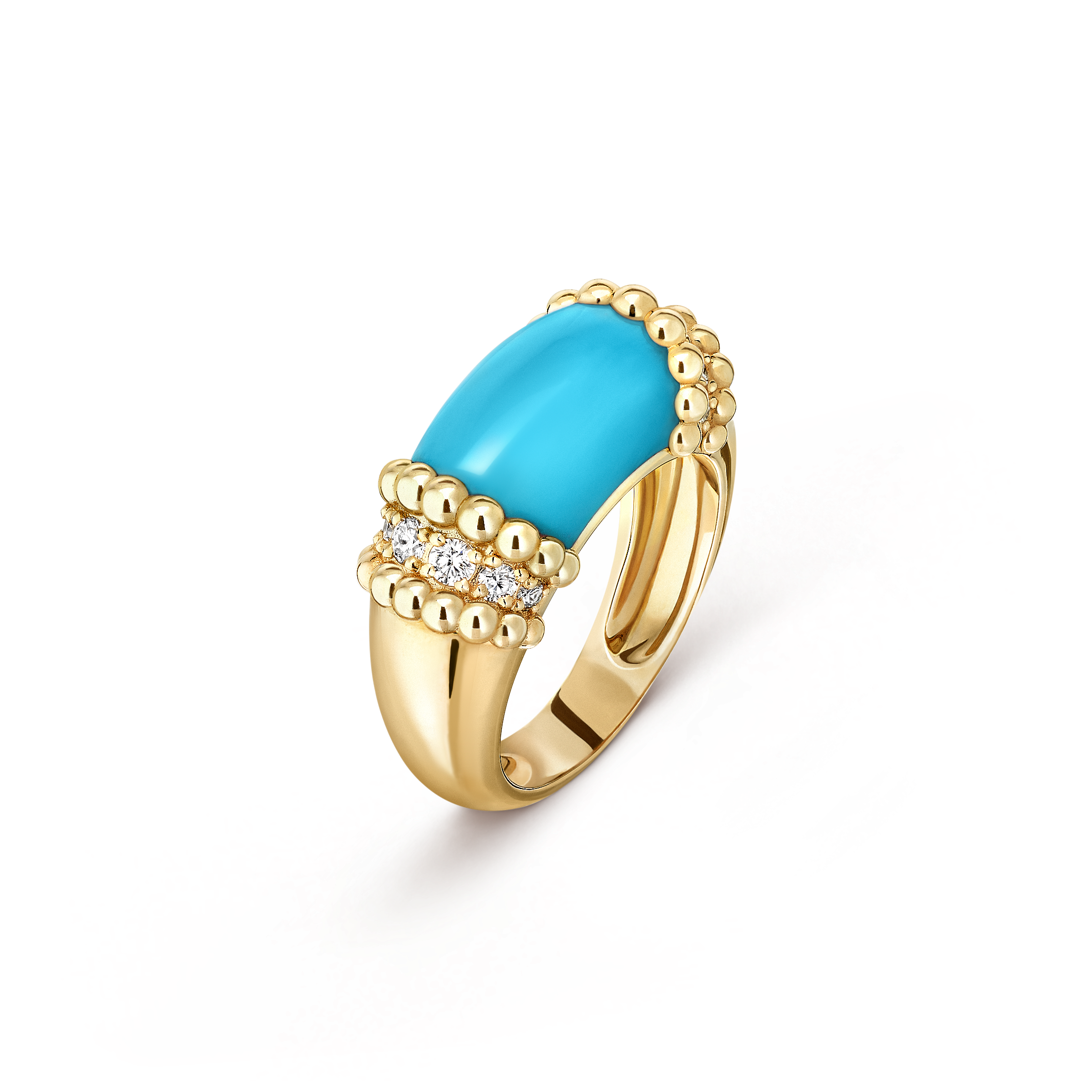 Perlée couleurs戒指, 18K黄金, 绿松石:  1 宝石, 钻石:  12颗,  0.29 克拉, Three Fourth, Jewelry Ring_梵克雅宝_Van Cleef & Arpels