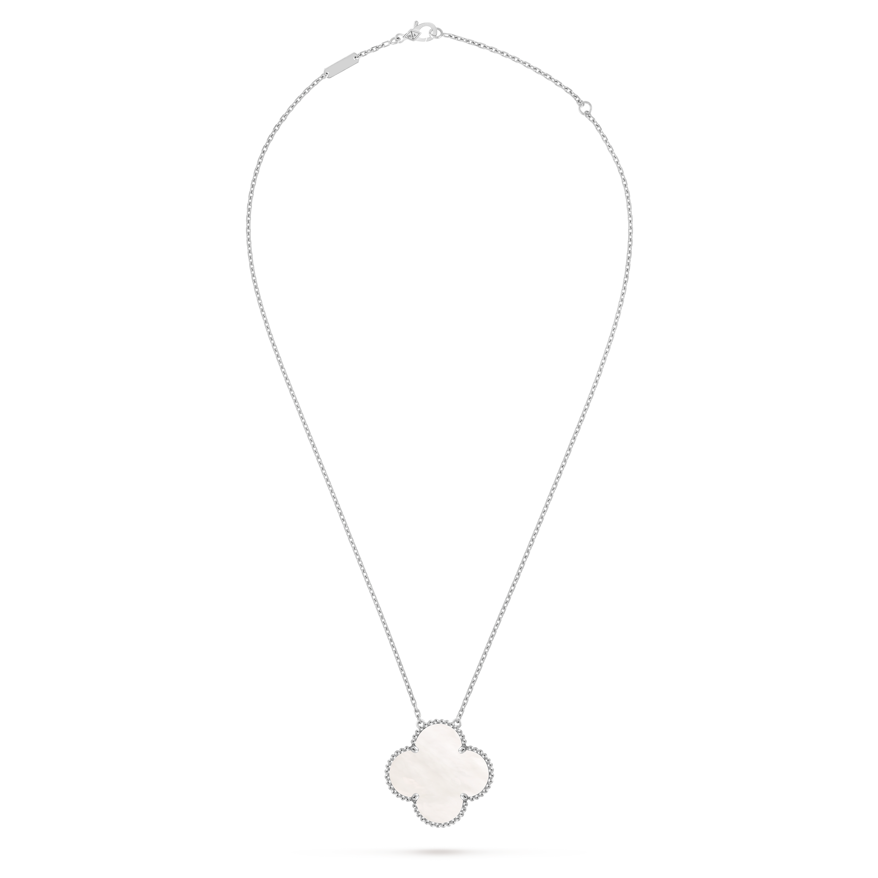 Magic Alhambra pendant, 18K white gold, Mother-of-pearl:  1 stone, Front, Jewelry Pendent - Van Cleef & Arpels