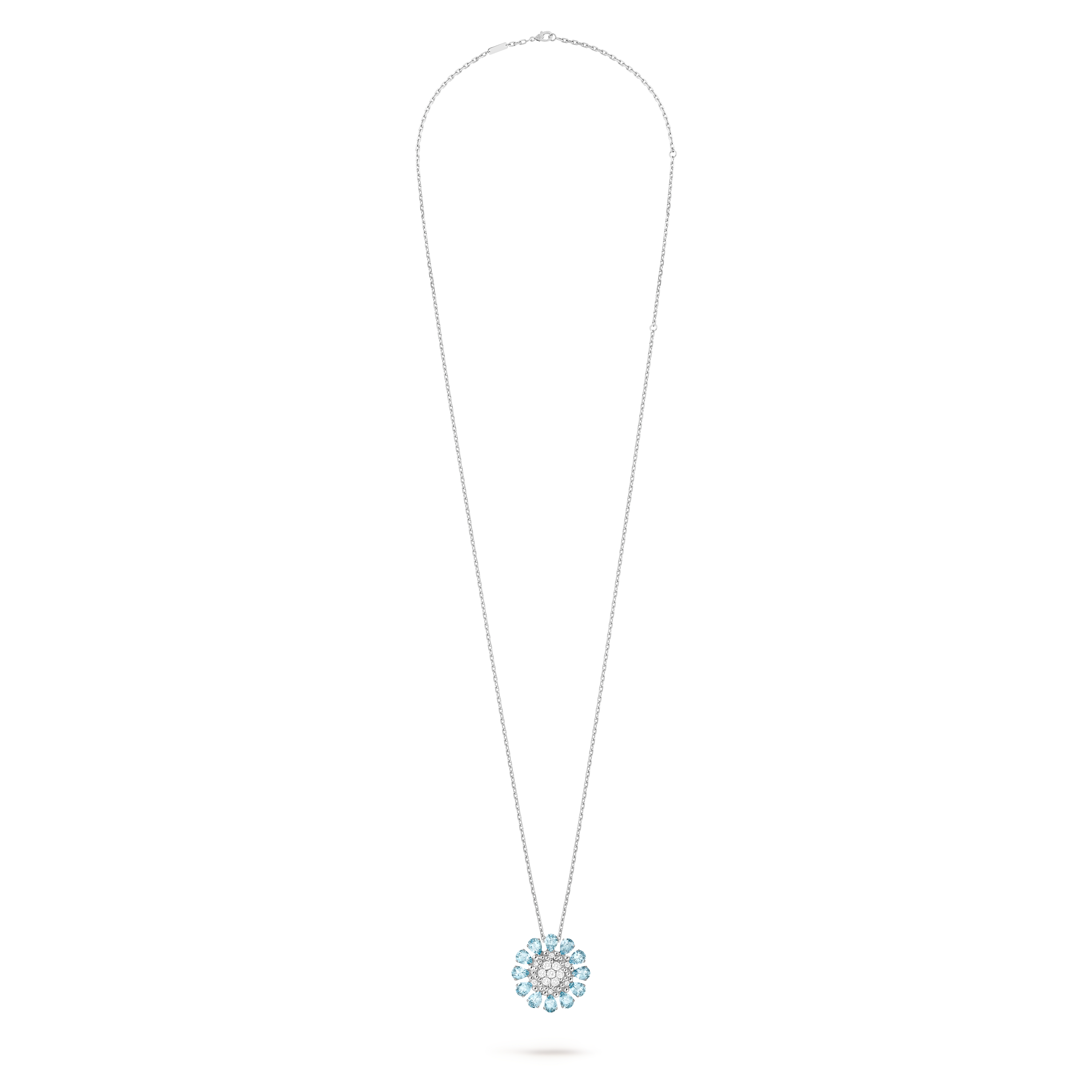 Fleurs d'Hawaï隐秘式腕表, 18K白金, 海蓝宝石:  12颗,  10.8 克拉, 珍珠母贝:  1 宝石, 钻石:  59颗,  2.63 克拉, Detail, Watch_梵克雅宝_Van Cleef & Arpels