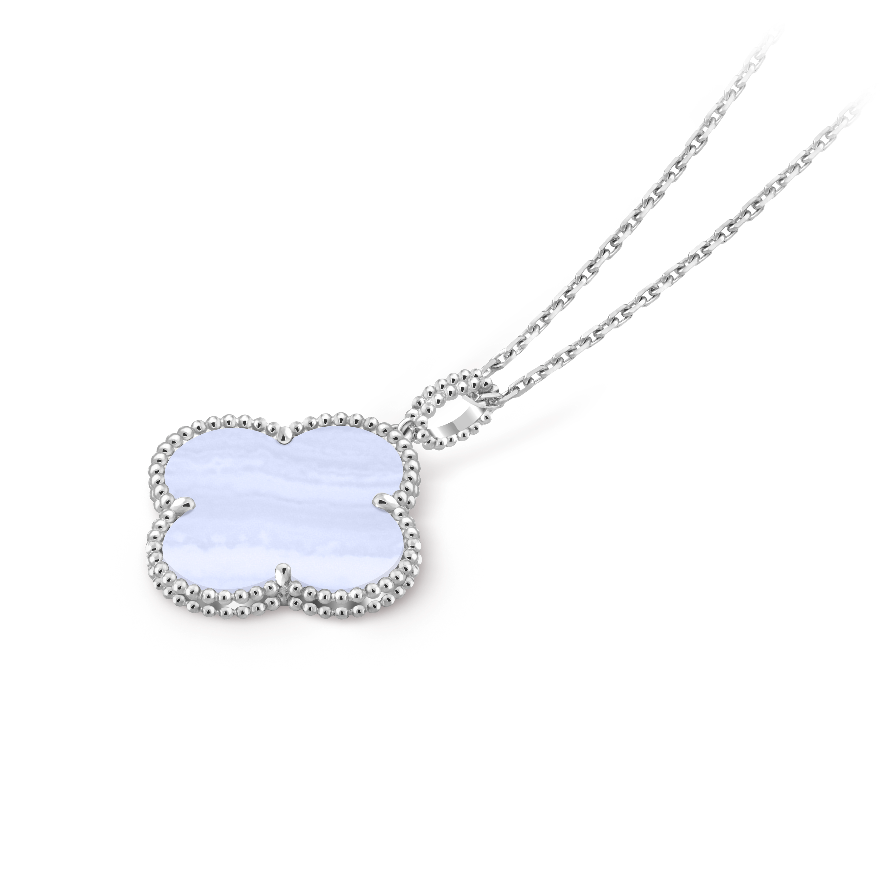 Magic Alhambra长项链，1枚主题图案, 18K白金, 玉髓:  1 宝石, Front, Jewelry Long Necklace_梵克雅宝_Van Cleef & Arpels