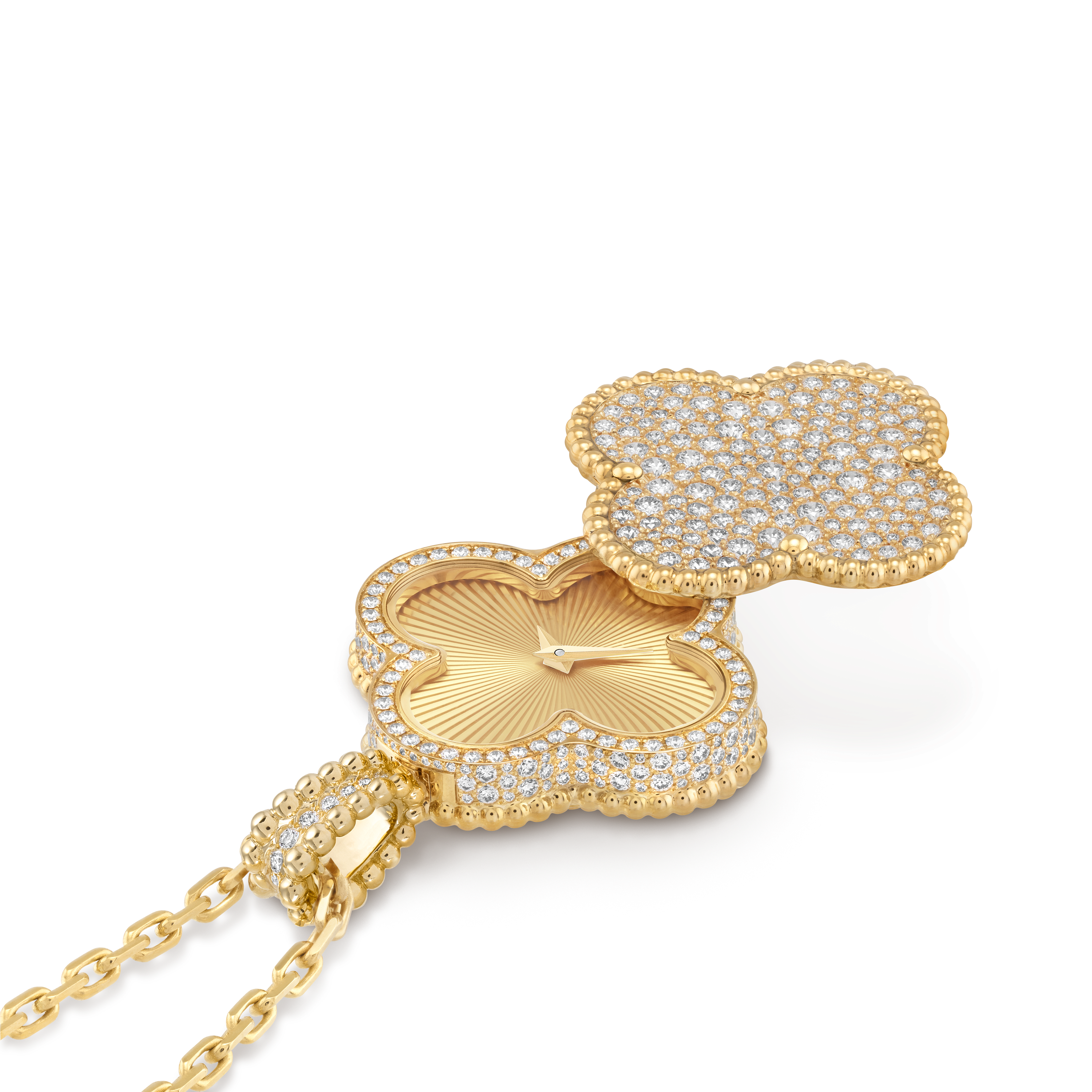 Alhambra secret pendant watch 18K yellow gold Diamond Van Cleef
