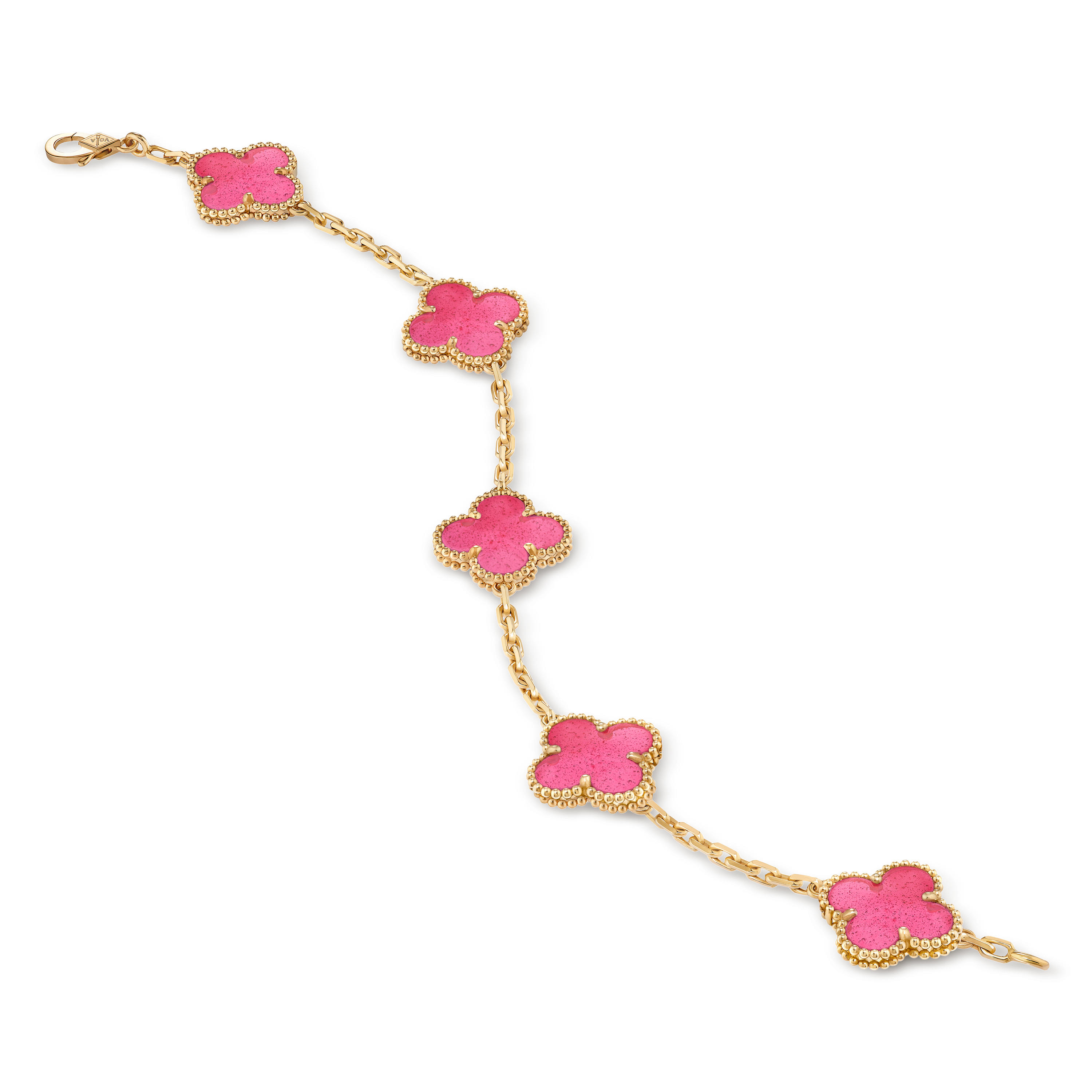 Vintage Alhambra手链，5枚四叶幸运主题图案, 18K黄金, Close Up, Jewelry Bracelet_梵克雅宝_Van Cleef & Arpels