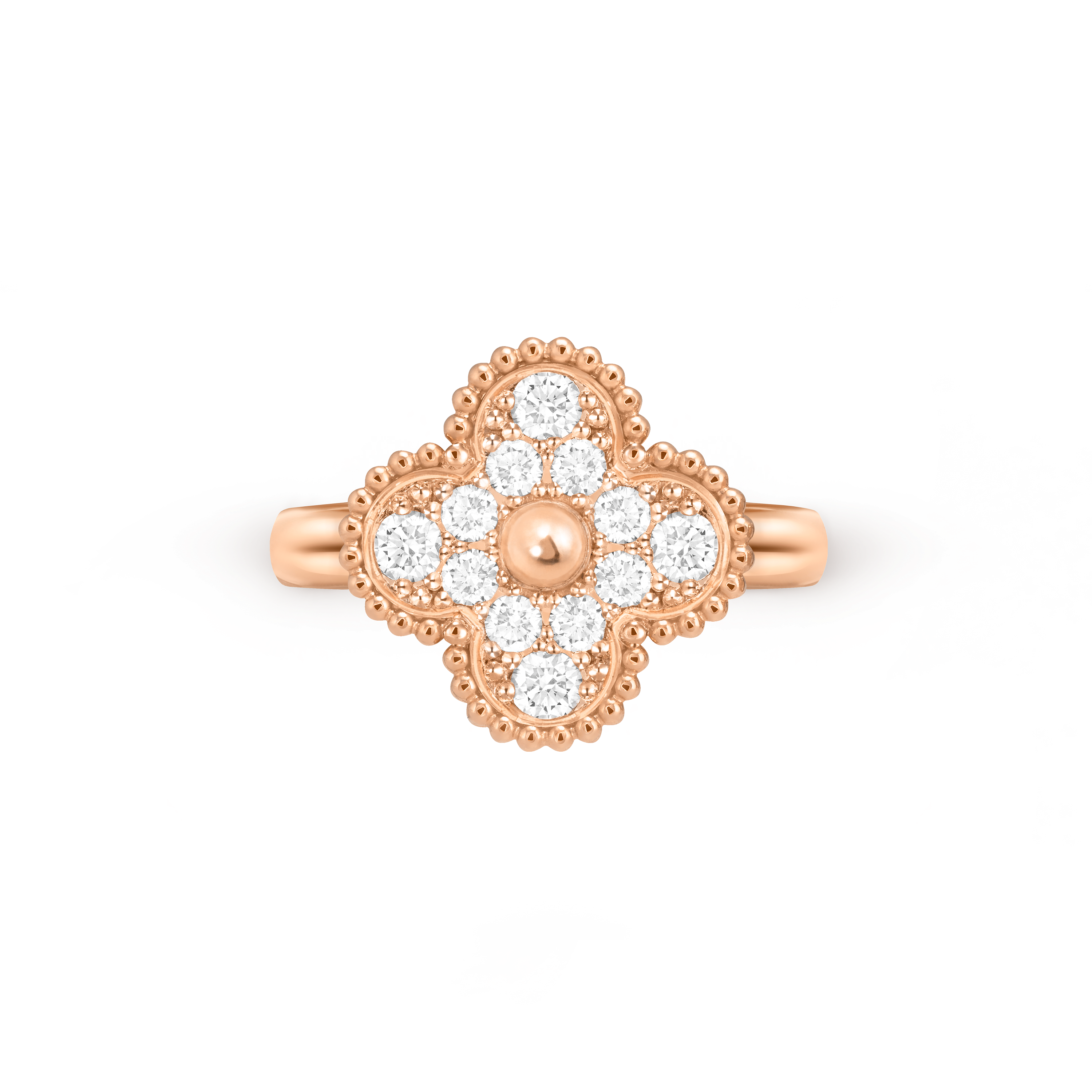 Vintage Alhambra ring, 18K rose gold, Diamond:  12 stones,  0.48 carat, Top, Jewelry Ring - Van Cleef & Arpels