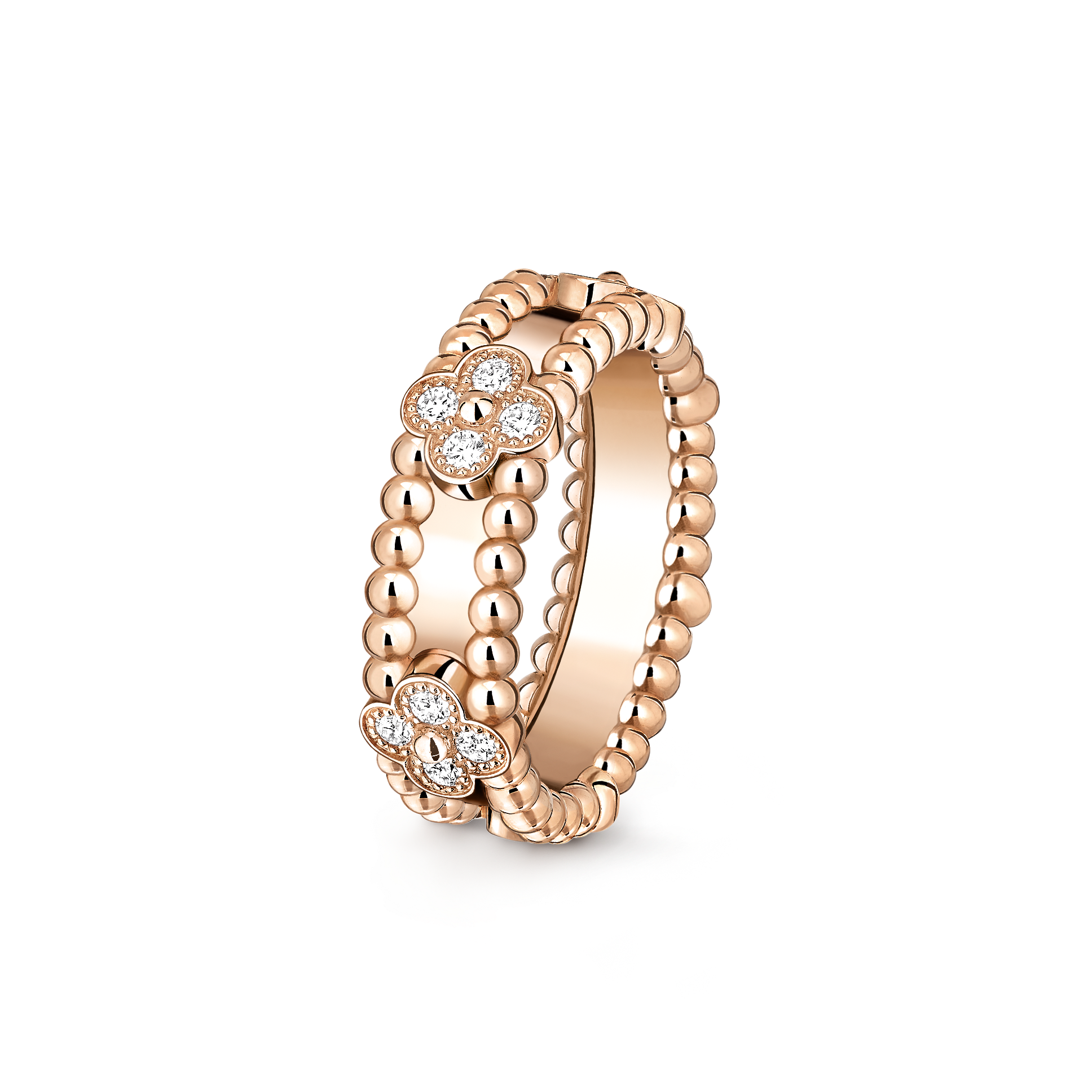 Perlée sweet clovers戒指, 18K玫瑰金, 钻石:  20颗,  0.31 克拉, Three Fourth, Jewelry Ring_梵克雅宝_Van Cleef & Arpels