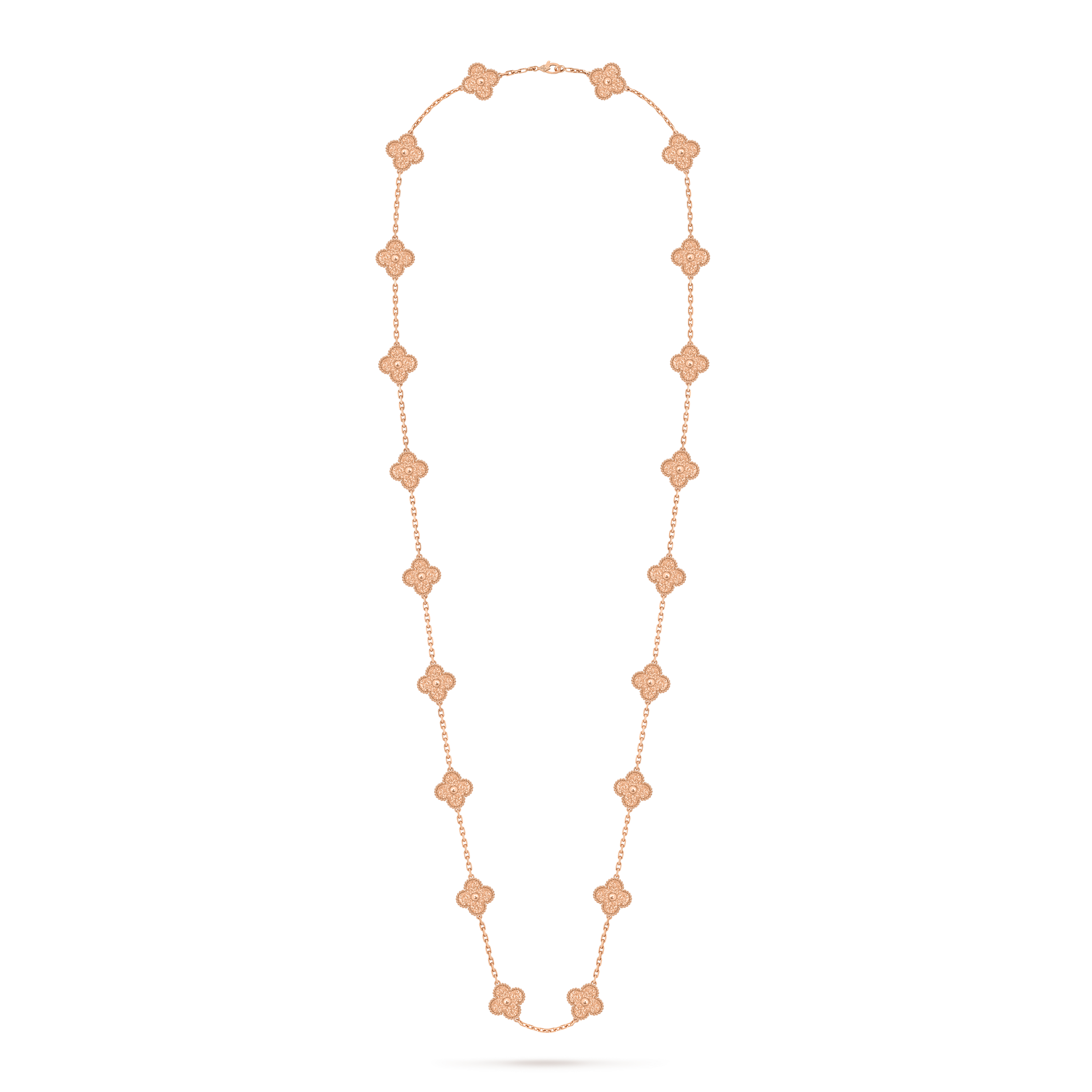 Vintage Alhambra长项链，20图案, 18K玫瑰金, Front, Jewelry Long Necklace_梵克雅宝_Van Cleef & Arpels