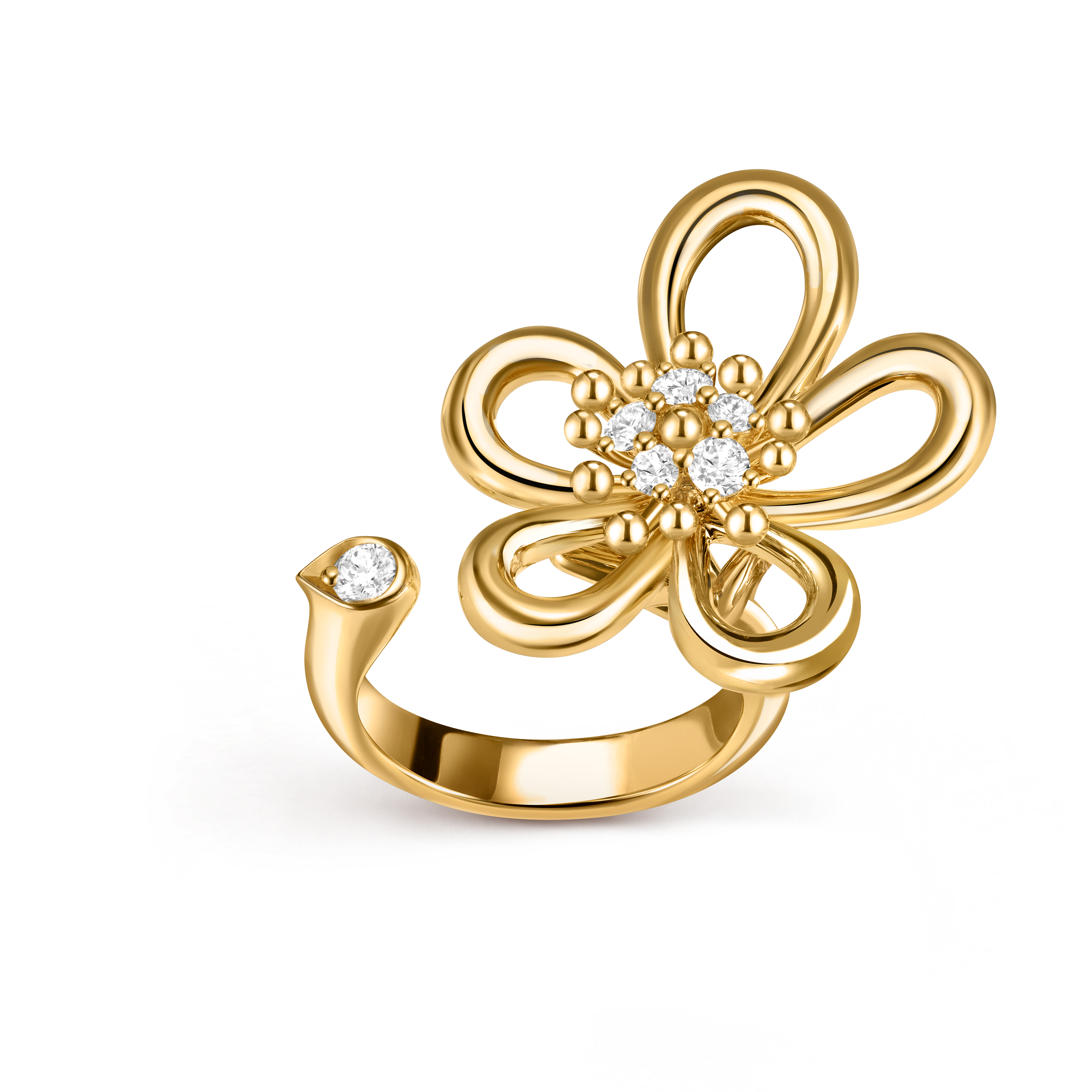 Flowerlace指间戒, 18K黄金, 钻石:  6颗,  0.35 克拉, Front, Jewelry Ring_梵克雅宝_Van Cleef & Arpels