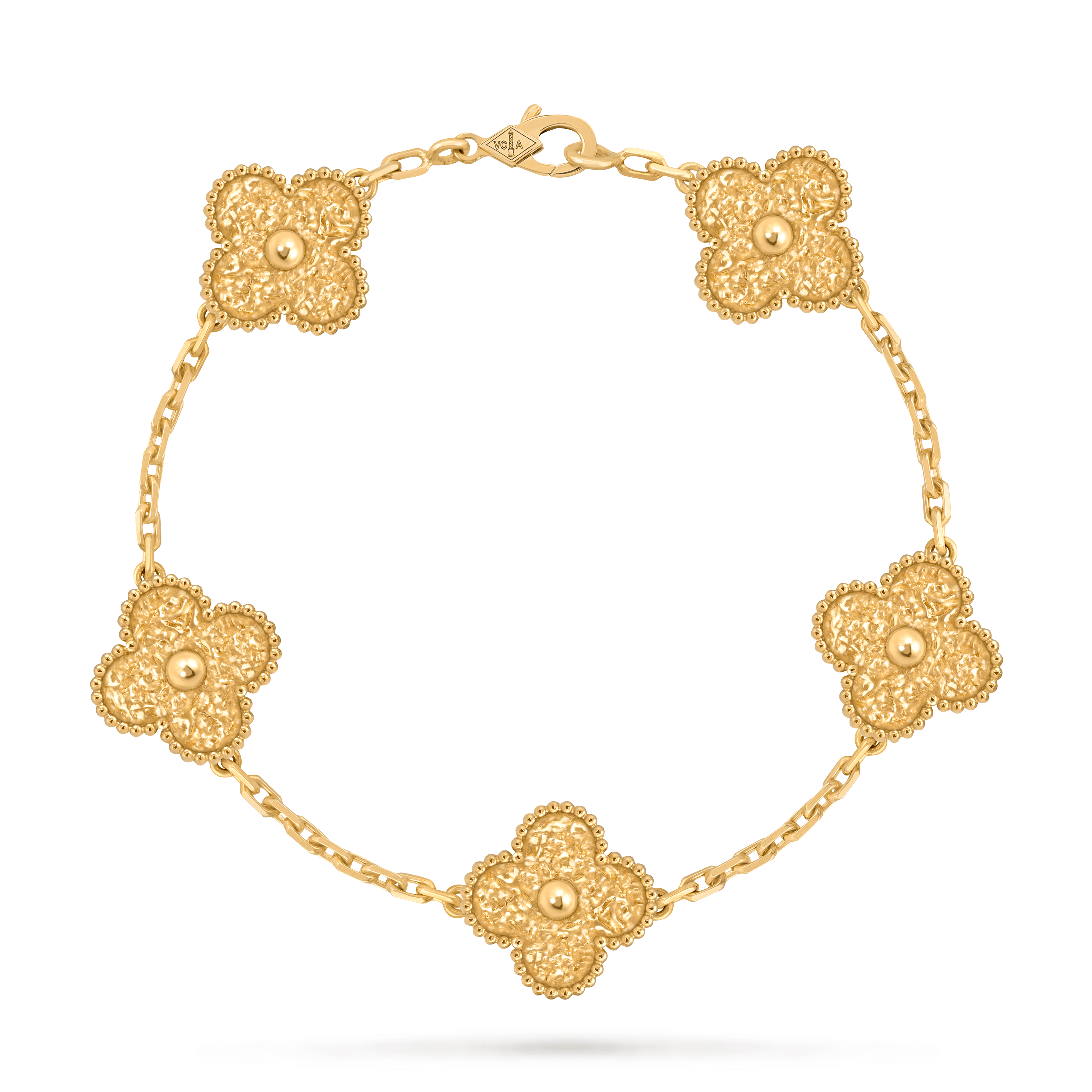 Vintage Alhambra bracelet, 5 motifs, 18K yellow gold, Front, Jewelry Bracelet - Van Cleef & Arpels