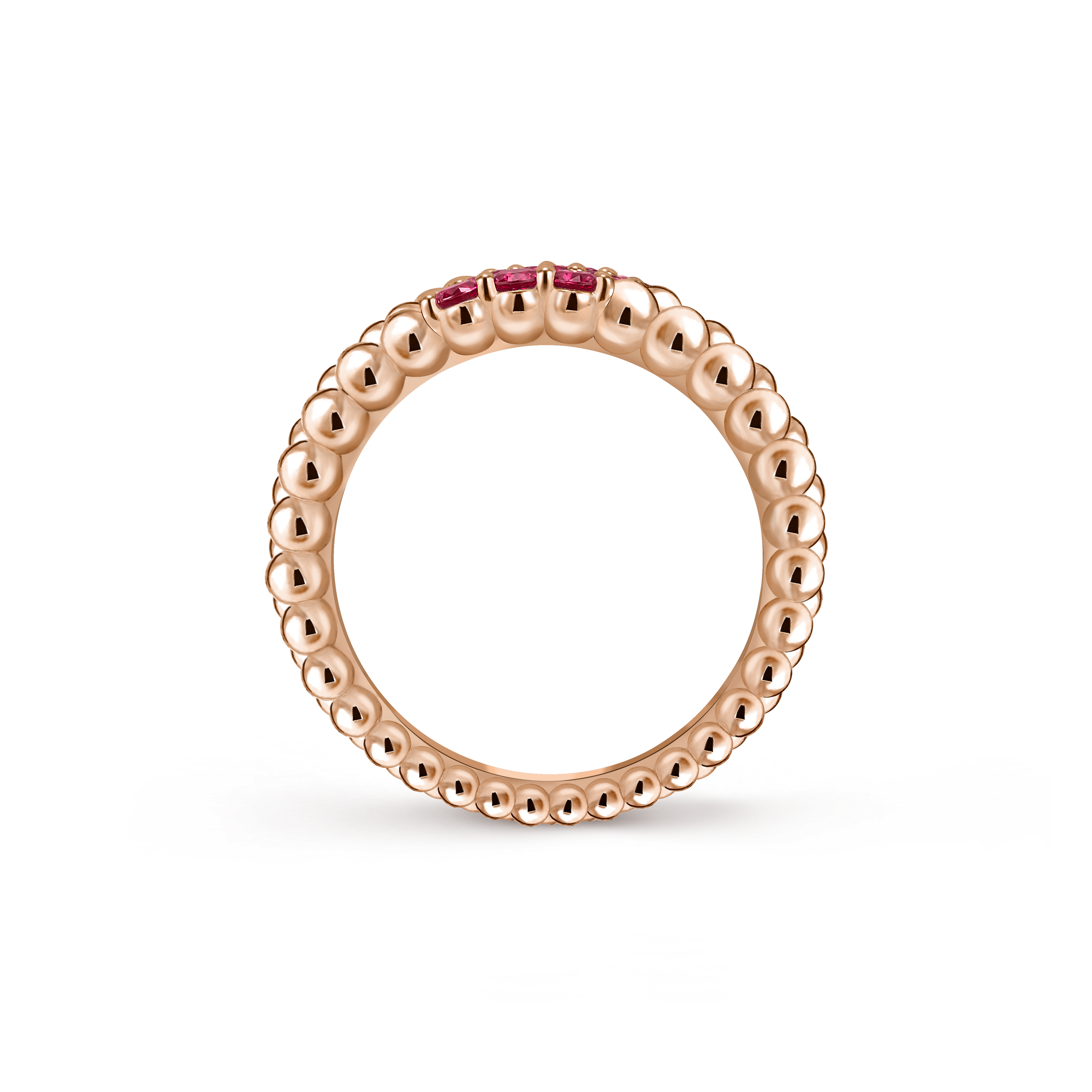 Perlée couleurs ring, 3 rows, 18K rose gold, Ruby:  9 stones,  0.41 carat, Profile, Jewelry Ring - Van Cleef & Arpels