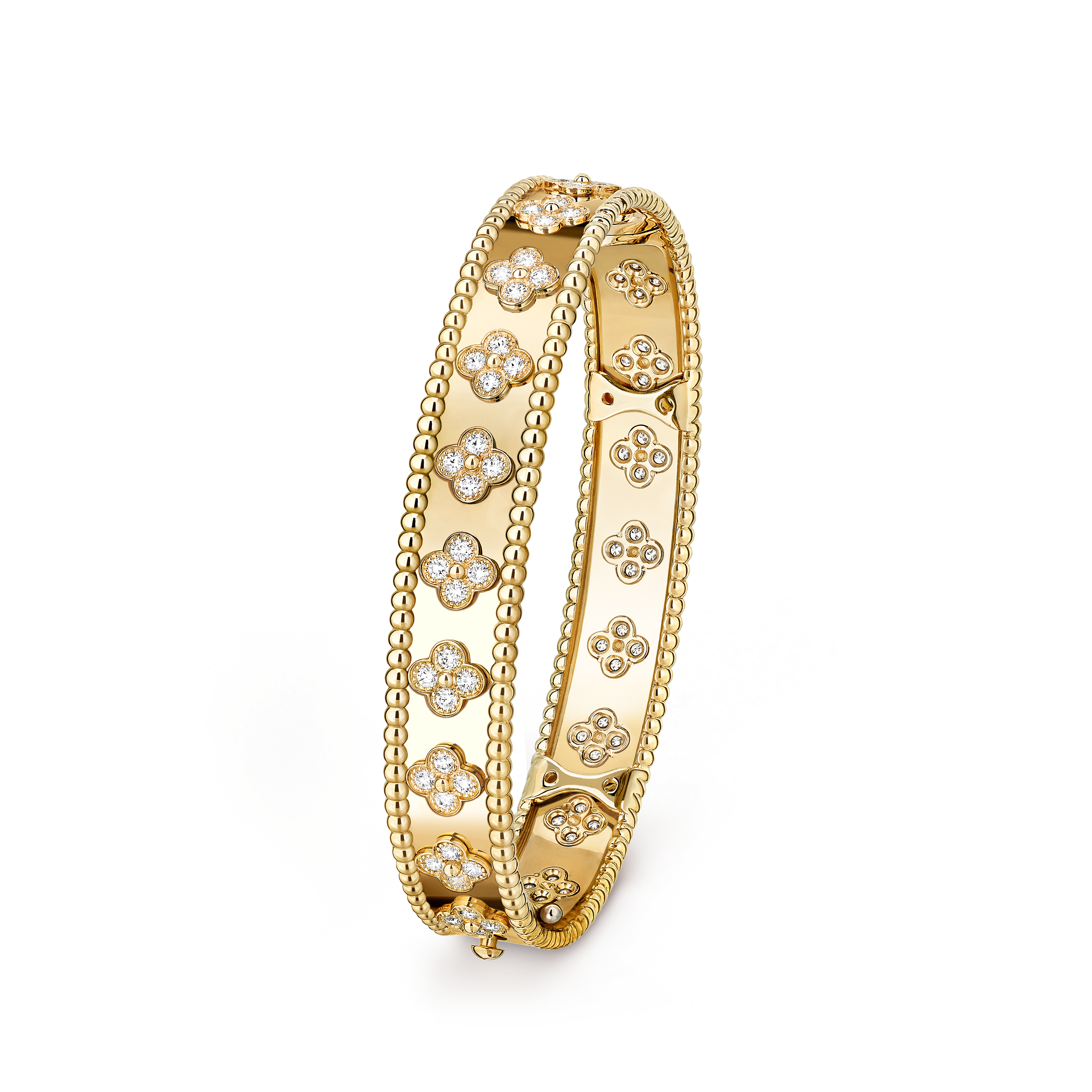 Perlée clovers手镯，小号款式, 18K黄金, 钻石:  72颗,  1.6 克拉, Three Fourth, Jewelry Bracelet_梵克雅宝_Van Cleef & Arpels