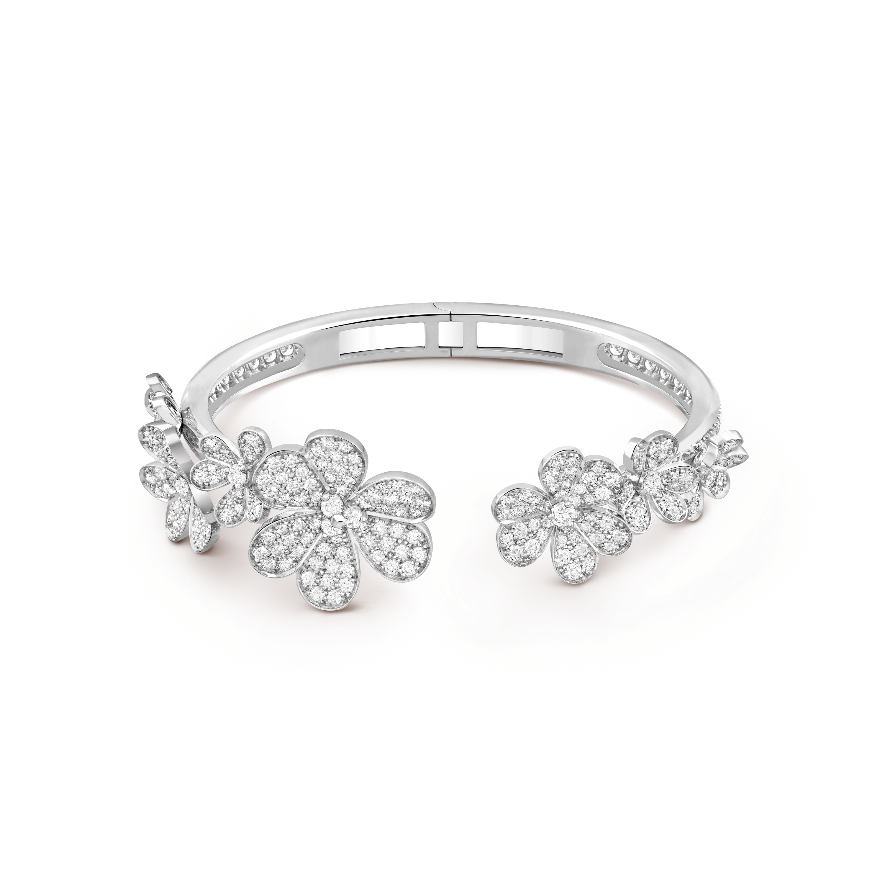 Frivole bracelet, 7 flowers, large model, 18K white gold, Diamond:  301 stones,  5.6 carats, Front, Jewelry Bracelet - Van Cleef & Arpels