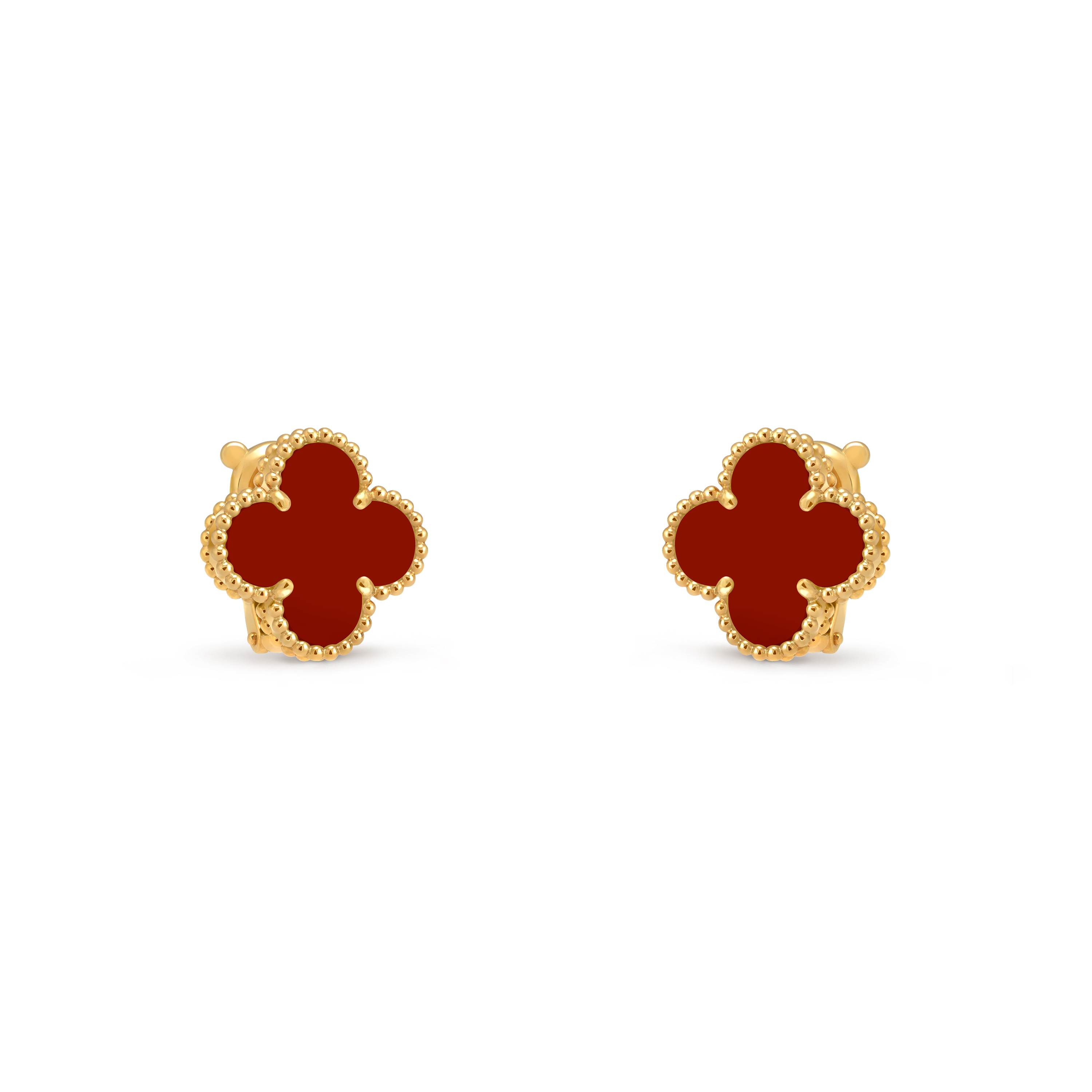 Vintage Alhambra耳环, 18K黄金, 红玉髓:  2颗, Three Fourth, Jewelry Earrings_梵克雅宝_Van Cleef & Arpels