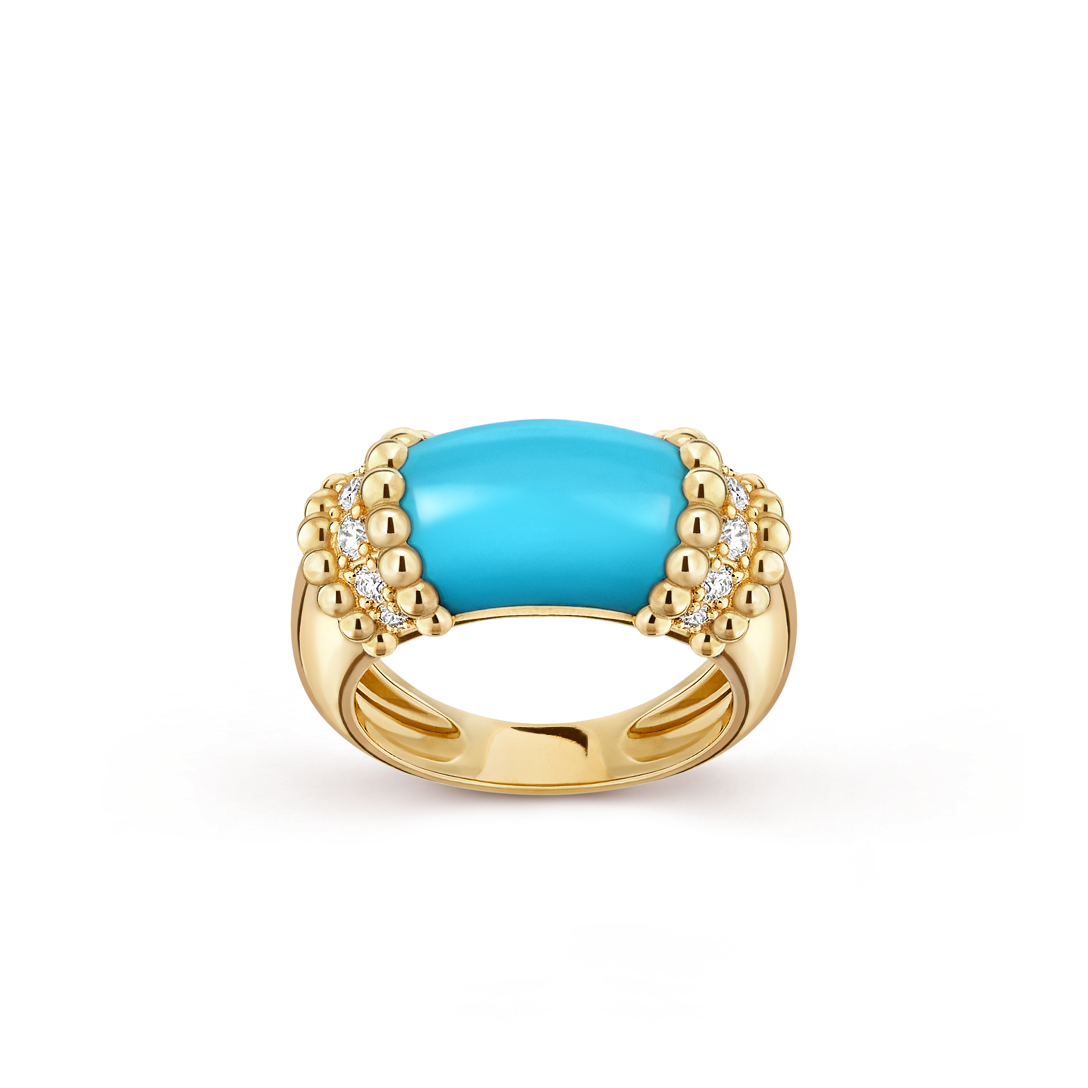 Perlée couleurs戒指, 18K黄金, 绿松石:  1 宝石, 钻石:  12颗,  0.29 克拉, Front, Jewelry Ring_梵克雅宝_Van Cleef & Arpels