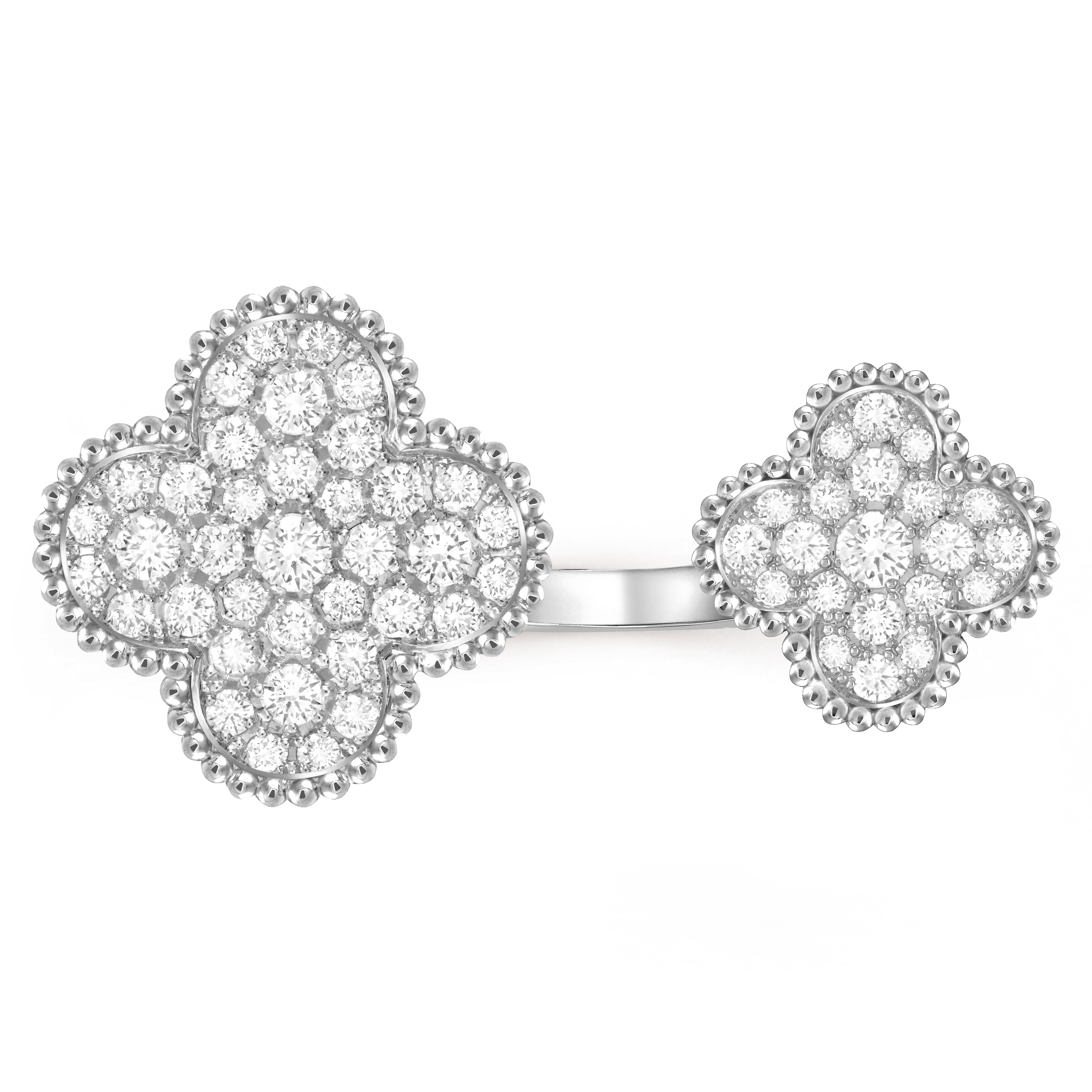 Magic Alhambra Between the Finger ring, 18K white gold, Diamond:  58 stones,  1.59 carats, Top, Jewelry Ring - Van Cleef & Arpels