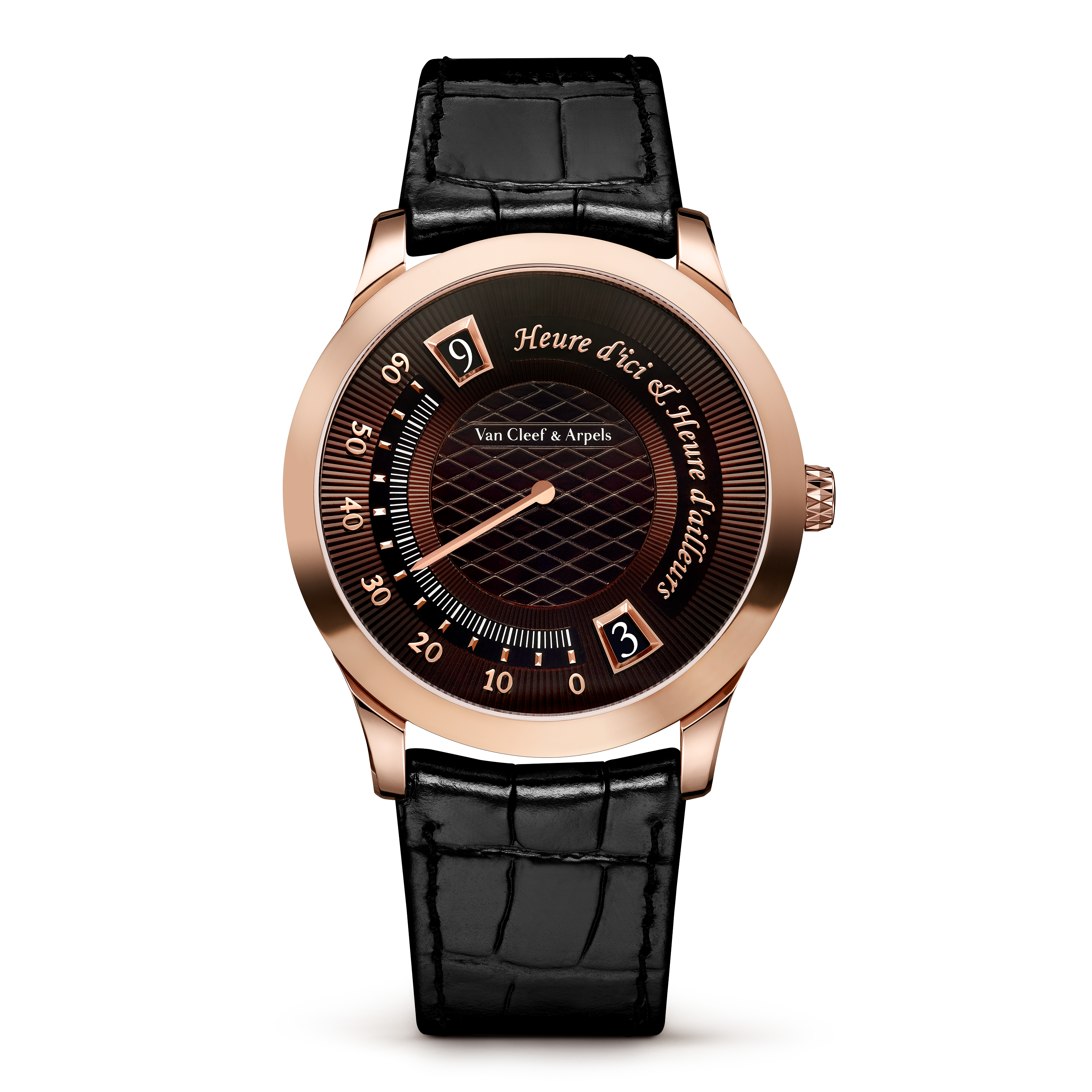 Midnight Heure d'ici & Heure d'ailleurs腕表, 18K玫瑰金, Front, Watch_梵克雅宝_Van Cleef & Arpels