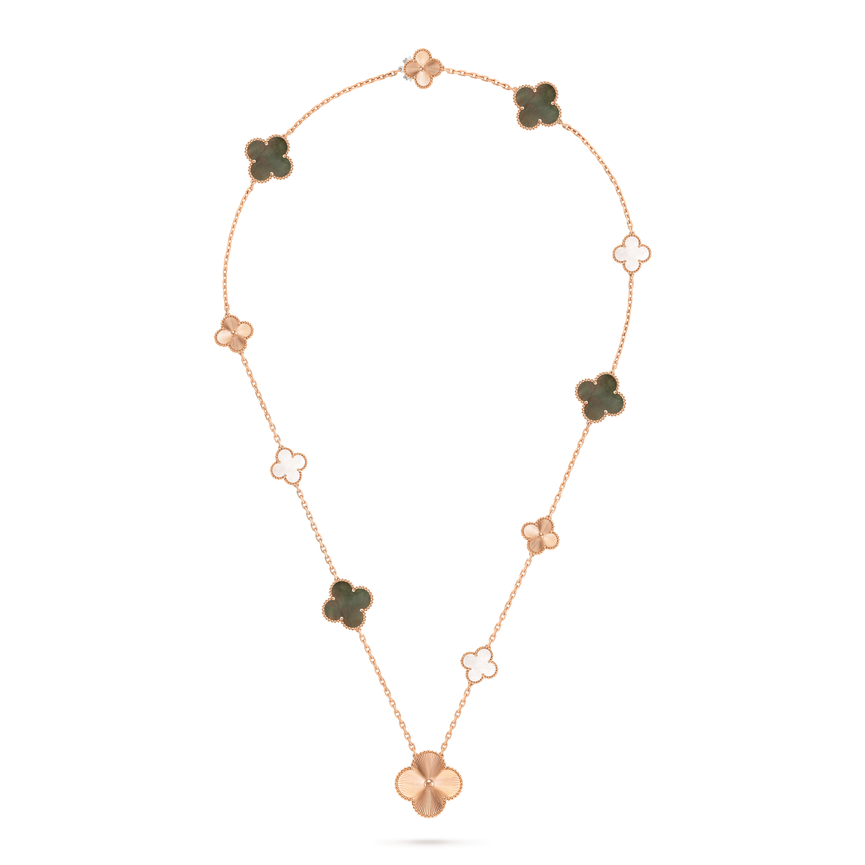 Magic Alhambra可转换式长项链，15枚四叶幸运图案, 18K玫瑰金, 珍珠母贝:  11颗, Detail Alternative, Jewelry Long Necklace_梵克雅宝_Van Cleef & Arpels