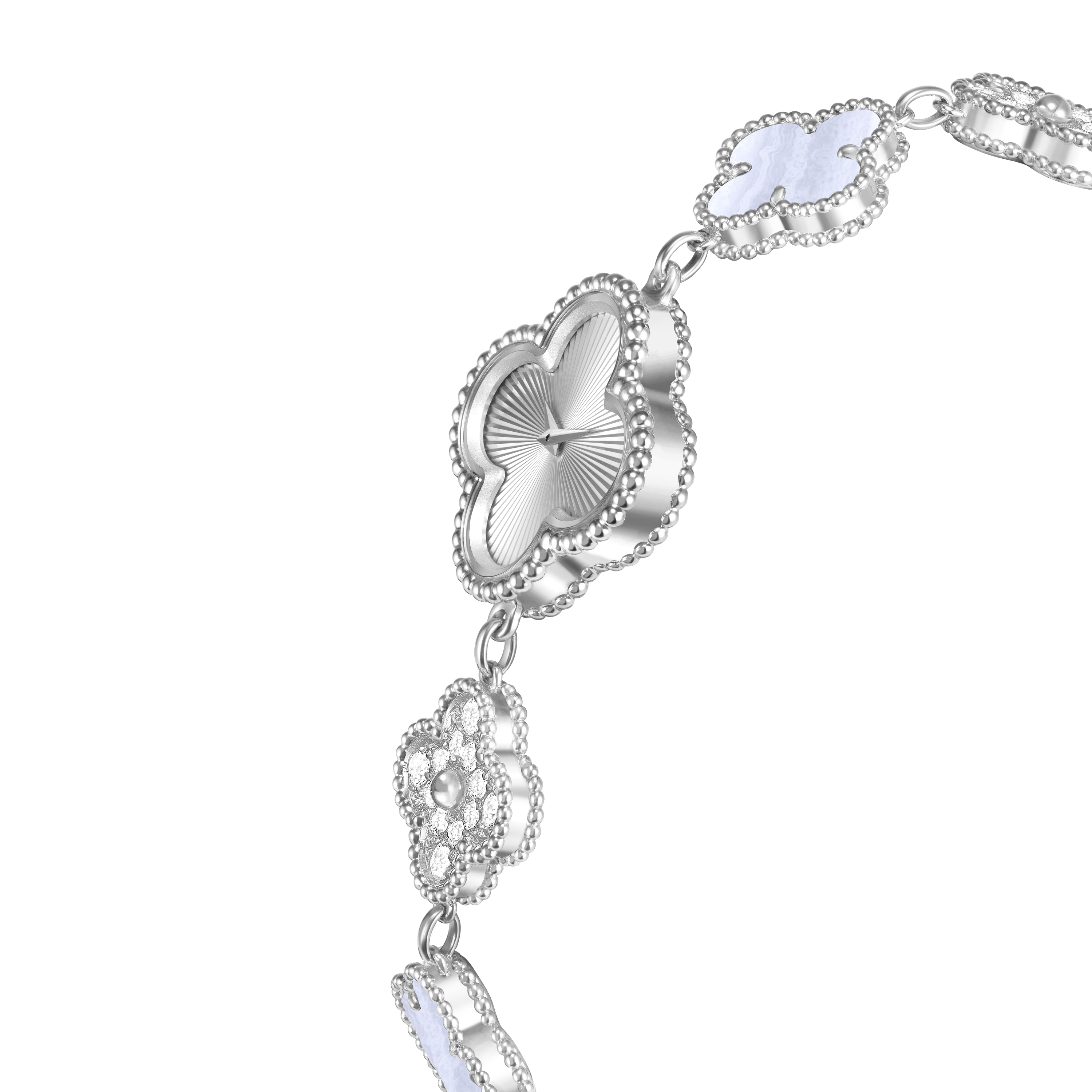 Sweet Alhambra腕表, 18K白金, 玉髓:  3颗, 钻石:  36颗,  1.42 克拉, Detail, Watch_梵克雅宝_Van Cleef & Arpels