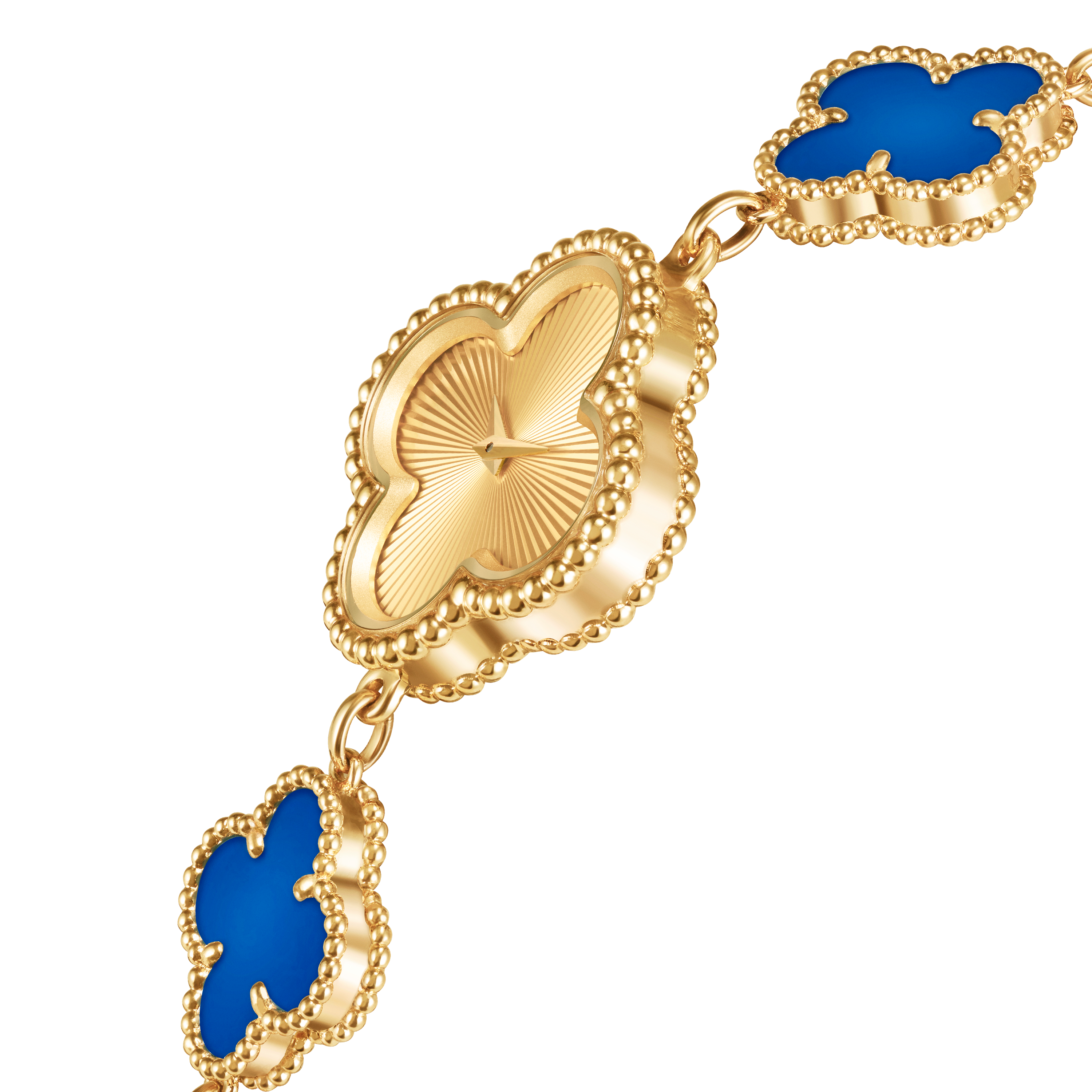 Sweet Alhambra watch, 18K yellow gold, Agate:  4 stones, Three Fourth, Watch - Van Cleef & Arpels
