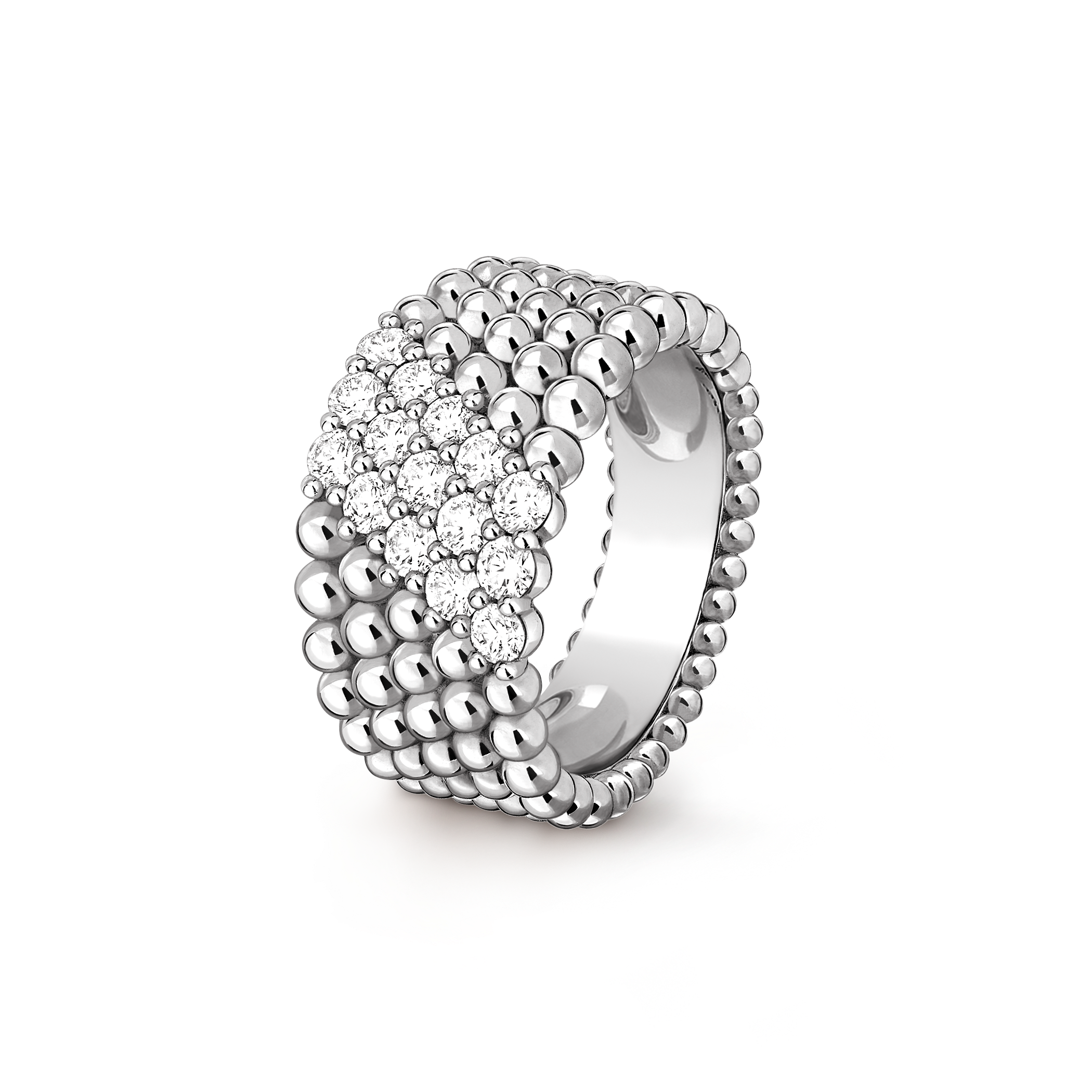 Perlée diamonds戒指，5排镶钻设计, 18K白金, 钻石:  15颗,  0.76 克拉, Three Fourth, Jewelry Ring_梵克雅宝_Van Cleef & Arpels