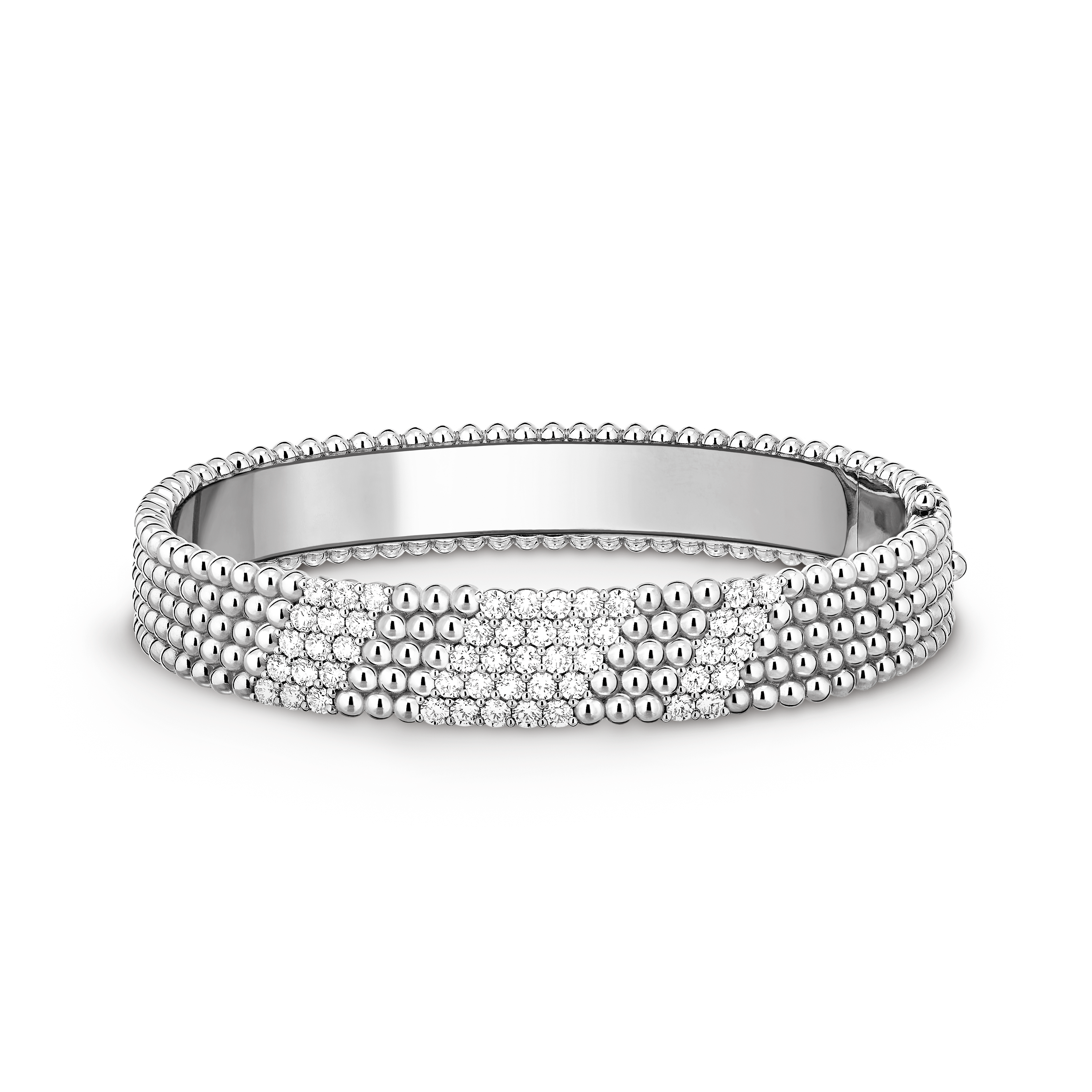 Perlée diamonds bracelet, 5 rows, large model, 18K white gold, Diamond:  50 stones,  2.01 carats, Front, Jewelry Bracelet - Van Cleef & Arpels