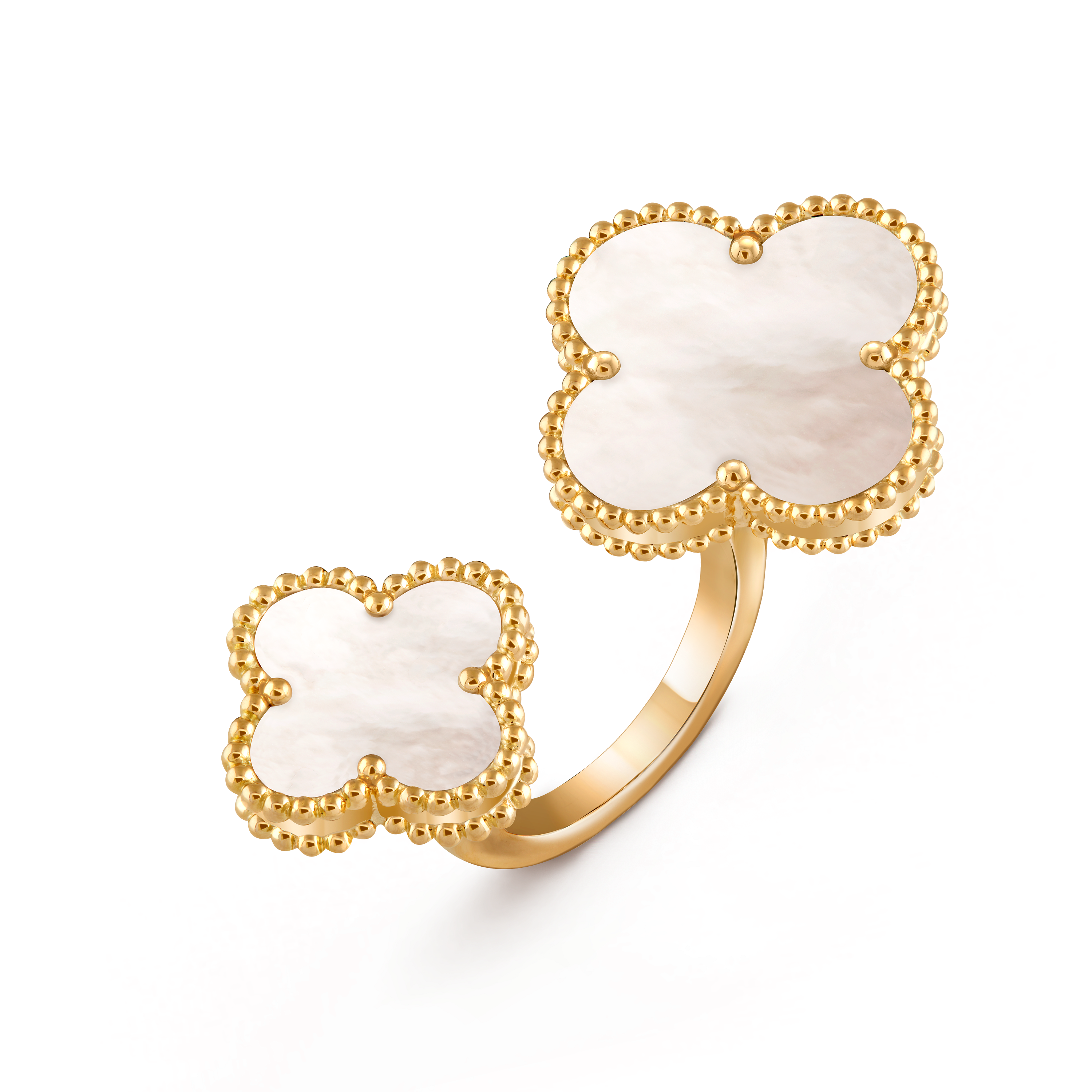 Magic Alhambra指间戒, 18K黄金, 珍珠母贝:  2颗, Three Fourth, Jewelry Ring_梵克雅宝_Van Cleef & Arpels