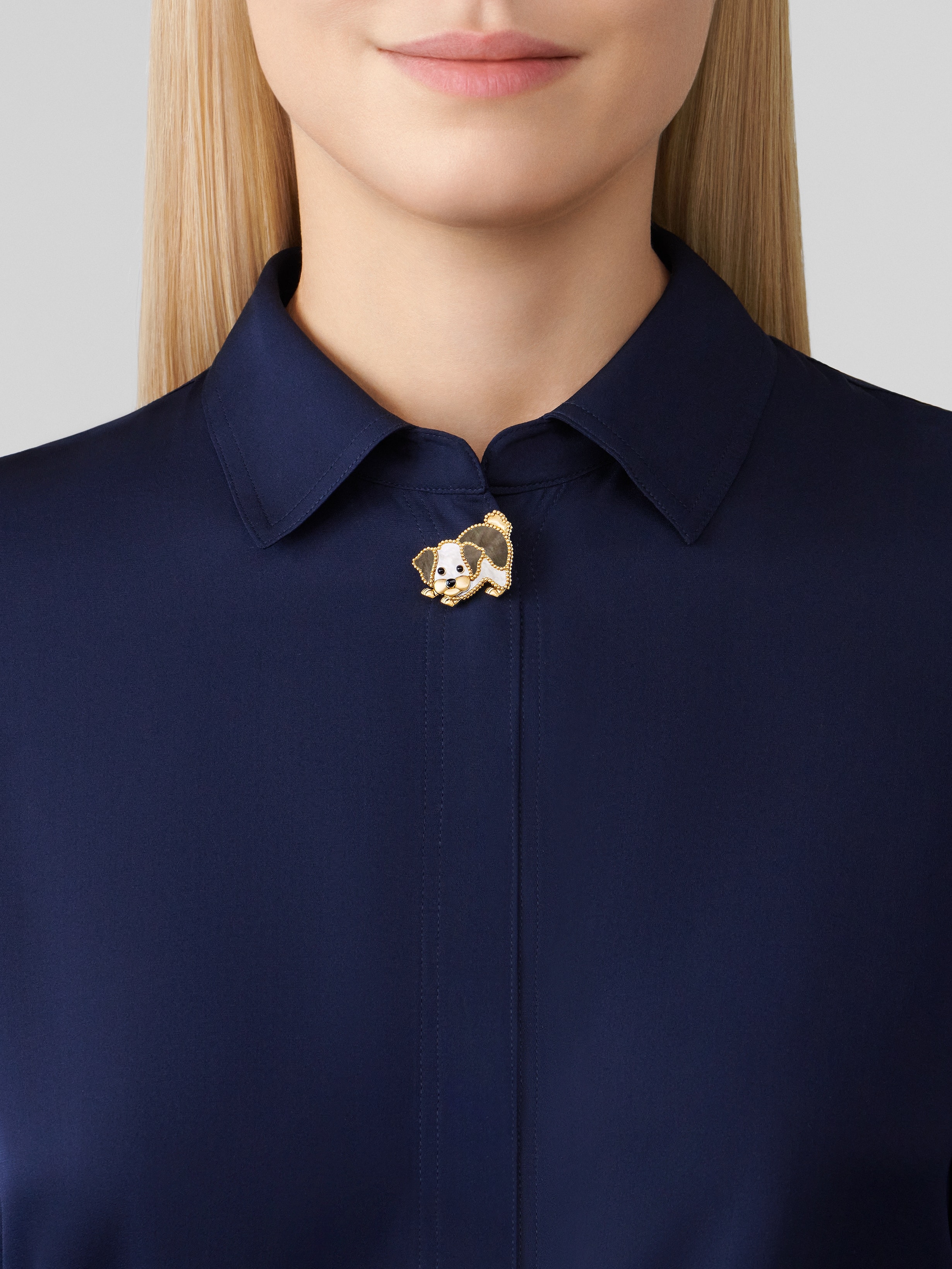 Lucky Animals Bichon Frise Clip, 18K yellow gold, Mother-of-pearl:  5 stones, Onyx:  3 stones, Worn Alternative, Jewelry Clip - Van Cleef & Arpels