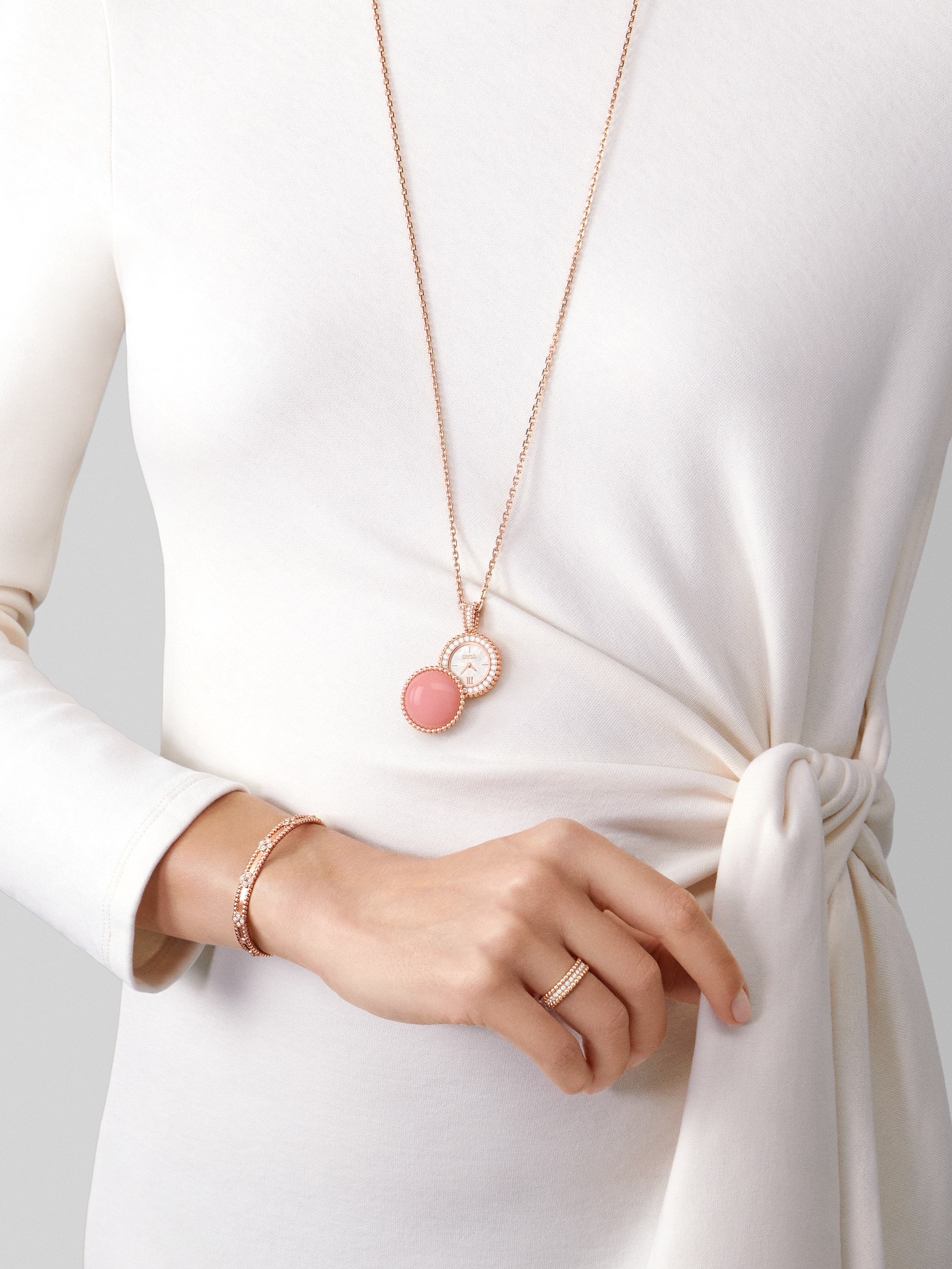 Perlée sweet clovers bracelet, small model, 18K rose gold, Diamond:  40 stones,  0.68 carat, Worn Alternative, Jewelry Bracelet - Van Cleef & Arpels