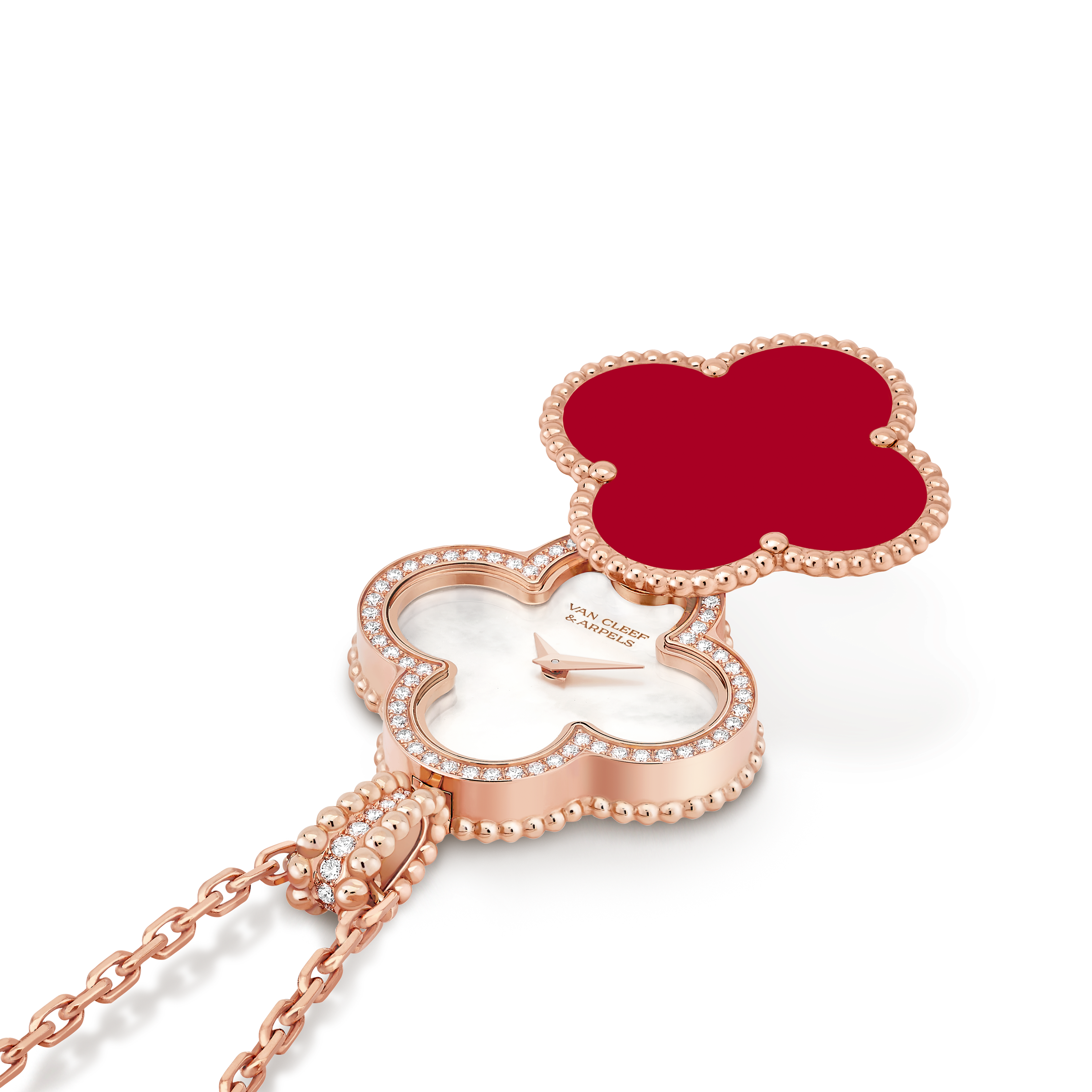 Alhambra secret pendant watch 18K rose gold Carnelian Diamond