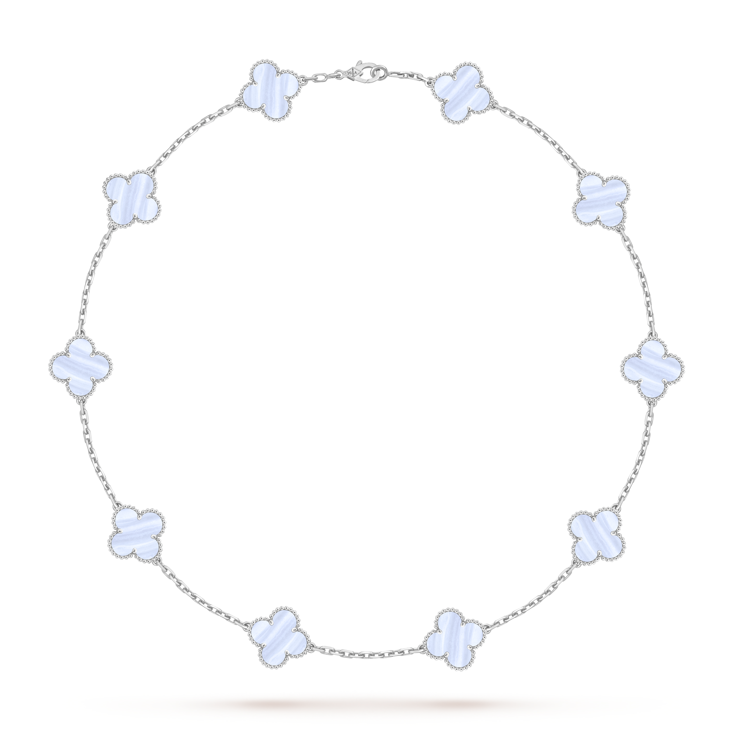 Vintage Alhambra项链，10枚四叶幸运图案, 18K白金, 玉髓:  10颗, Front, Jewelry Necklace_梵克雅宝_Van Cleef & Arpels