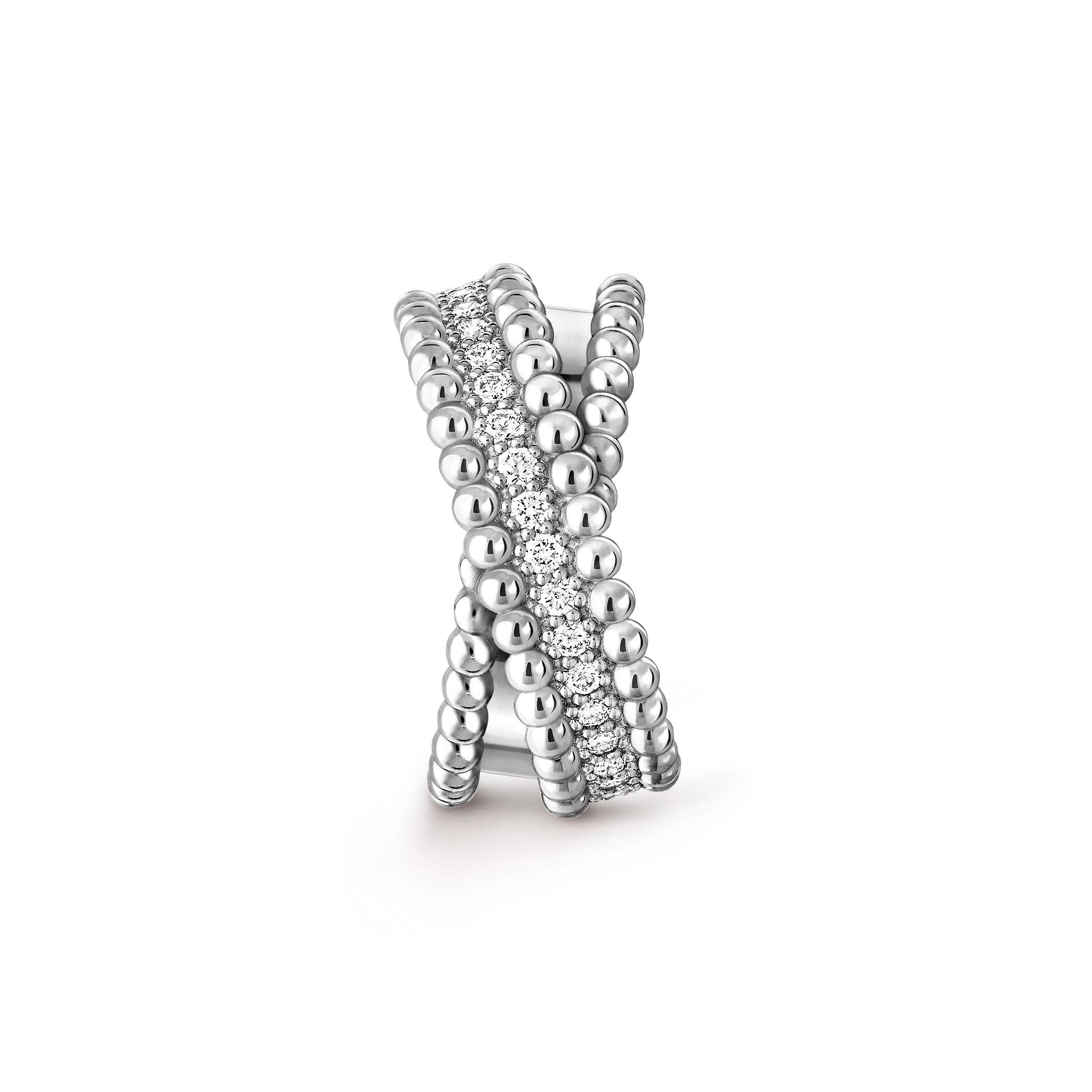 Perlée diamonds duo ring, 18K white gold, Diamond:  36 stones,  0.66 carat, Profile, Jewelry Ring - Van Cleef & Arpels