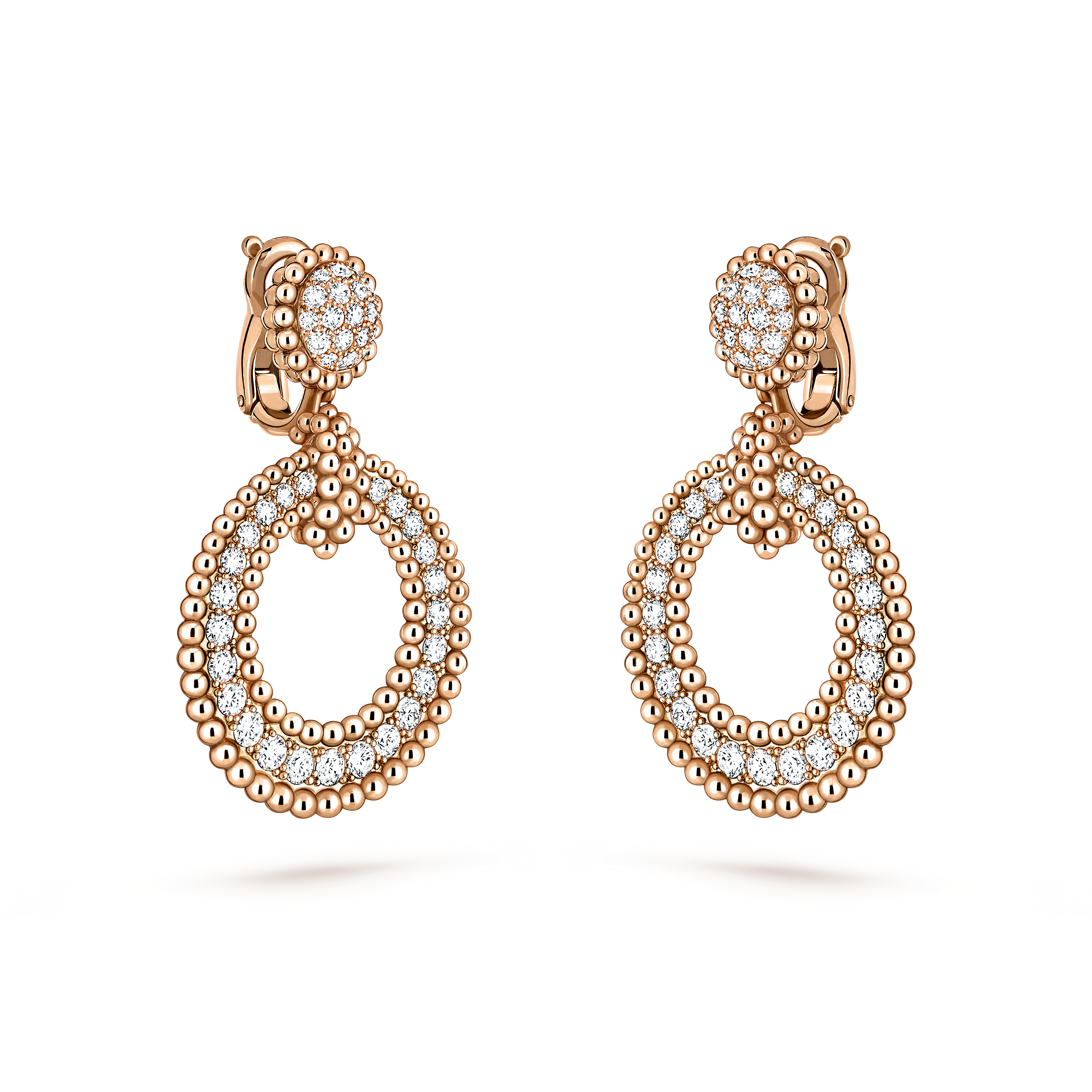 Perlée diamonds耳环, 18K玫瑰金, 钻石:  88颗,  3.01 克拉, Three Fourth, Jewelry Earrings_梵克雅宝_Van Cleef & Arpels
