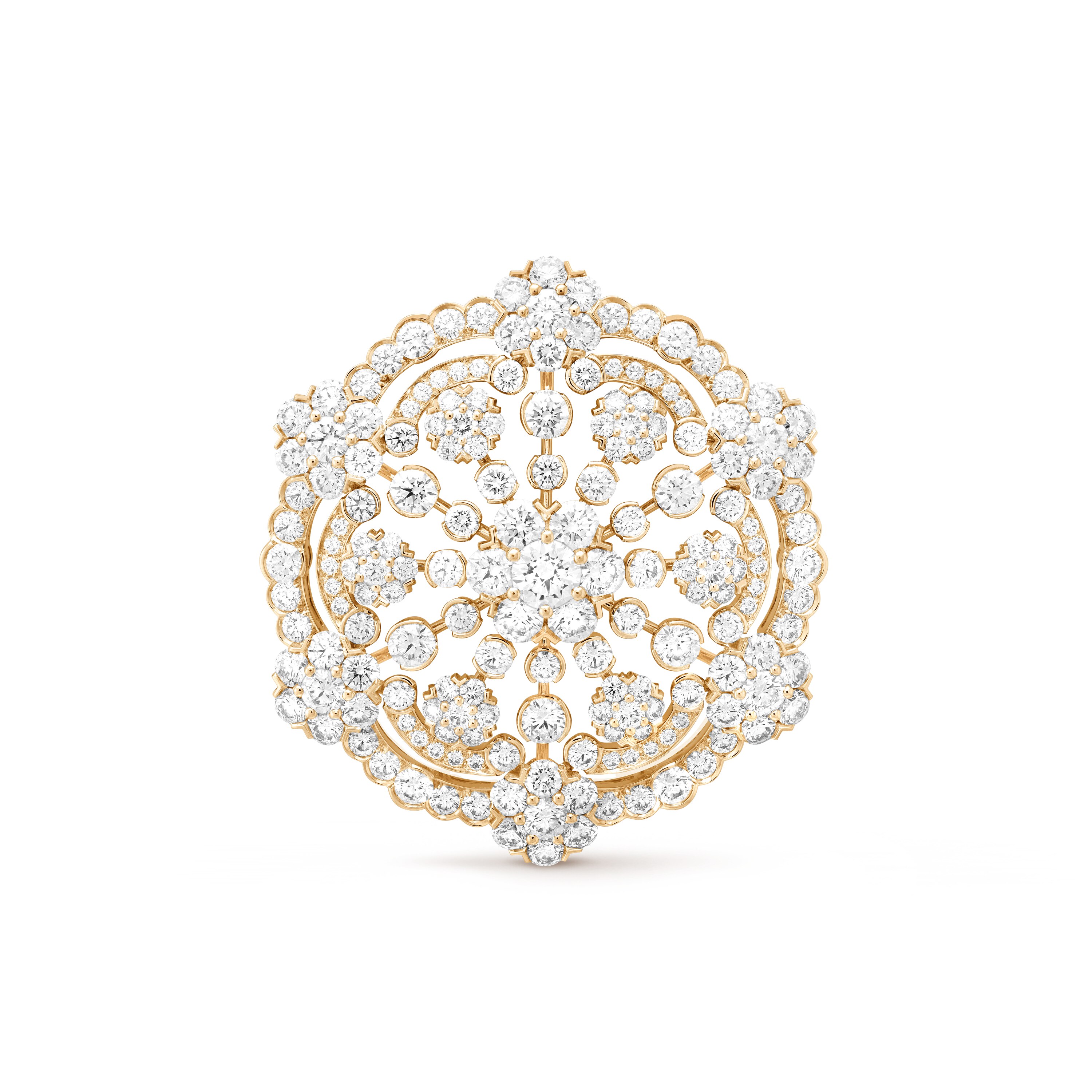 Snowflake胸针及吊坠, 18K黄金, 钻石:  181颗,  12.17 克拉, Front, High Jewelry Clip_梵克雅宝_Van Cleef & Arpels
