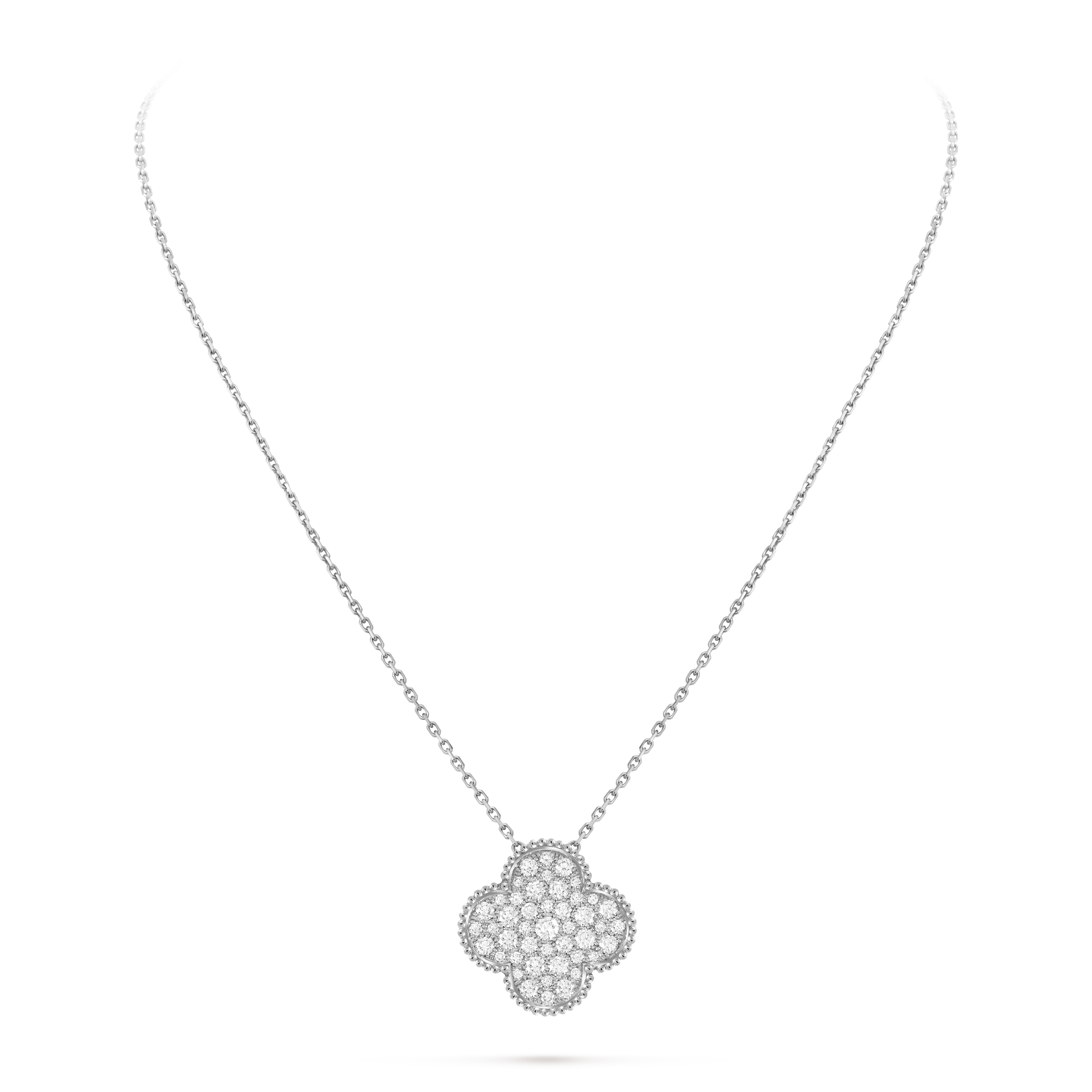 Magic Alhambra吊坠, 18K白金, 钻石:  45颗,  2.44 克拉, Three Fourth, Jewelry Pendent_梵克雅宝_Van Cleef & Arpels