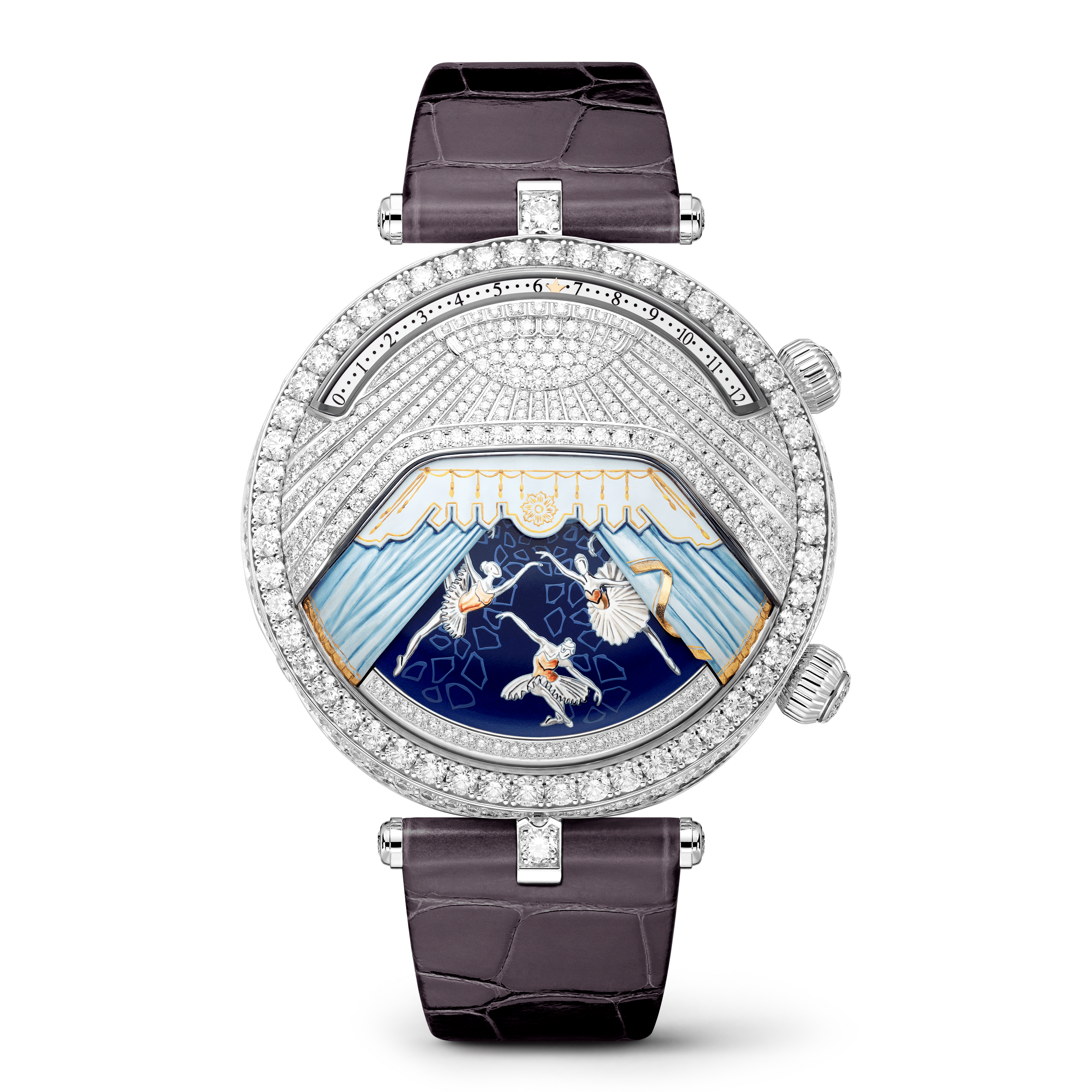 Lady Arpels Ballerine Musicale Diamant watch, 18K white gold, Diamond:  734 stones,  7.89 carats, Front, Watch - Van Cleef & Arpels