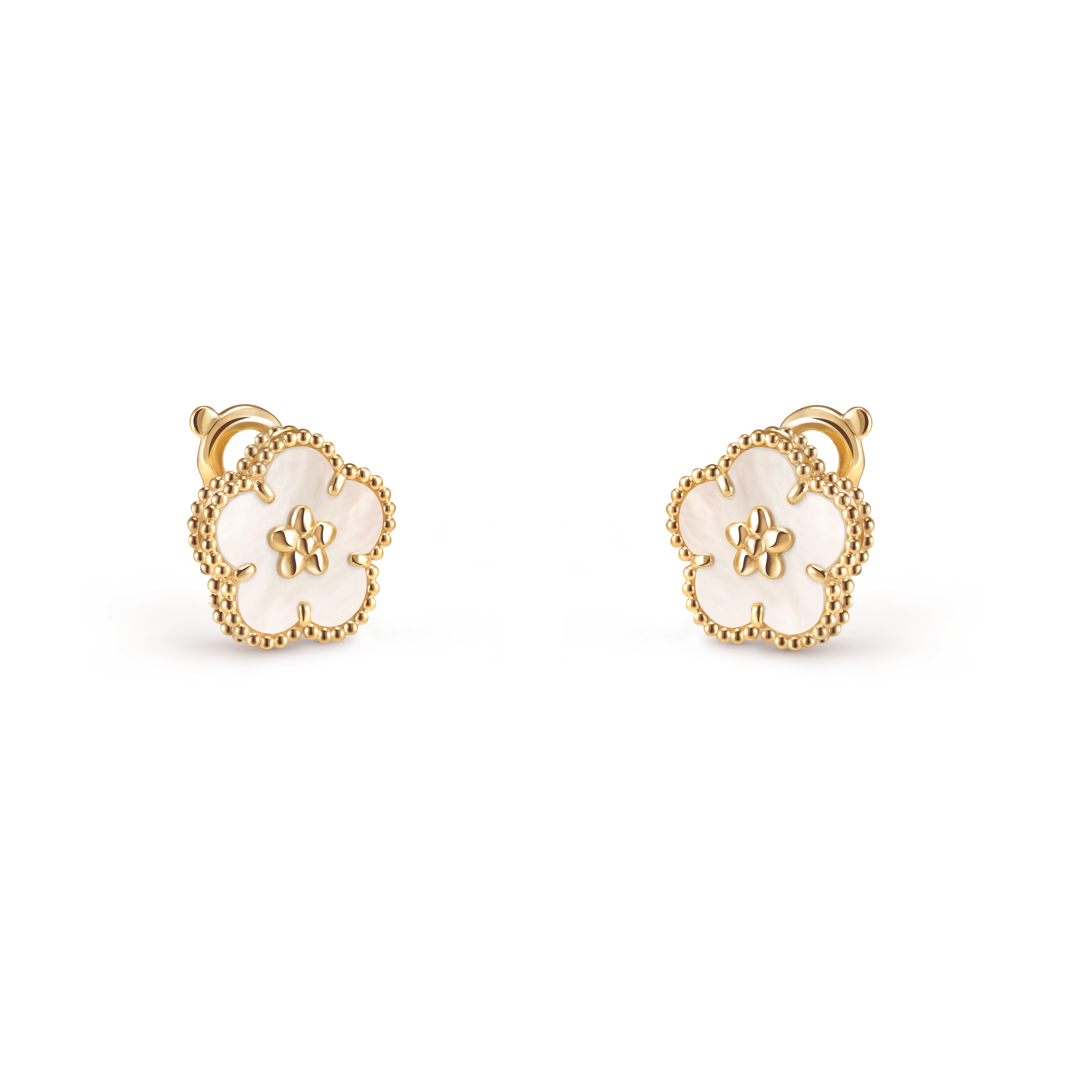 Lucky Spring耳环，梅花, 18K黄金, 珍珠母贝:  2颗, Three Fourth, Jewelry Earrings_梵克雅宝_Van Cleef & Arpels