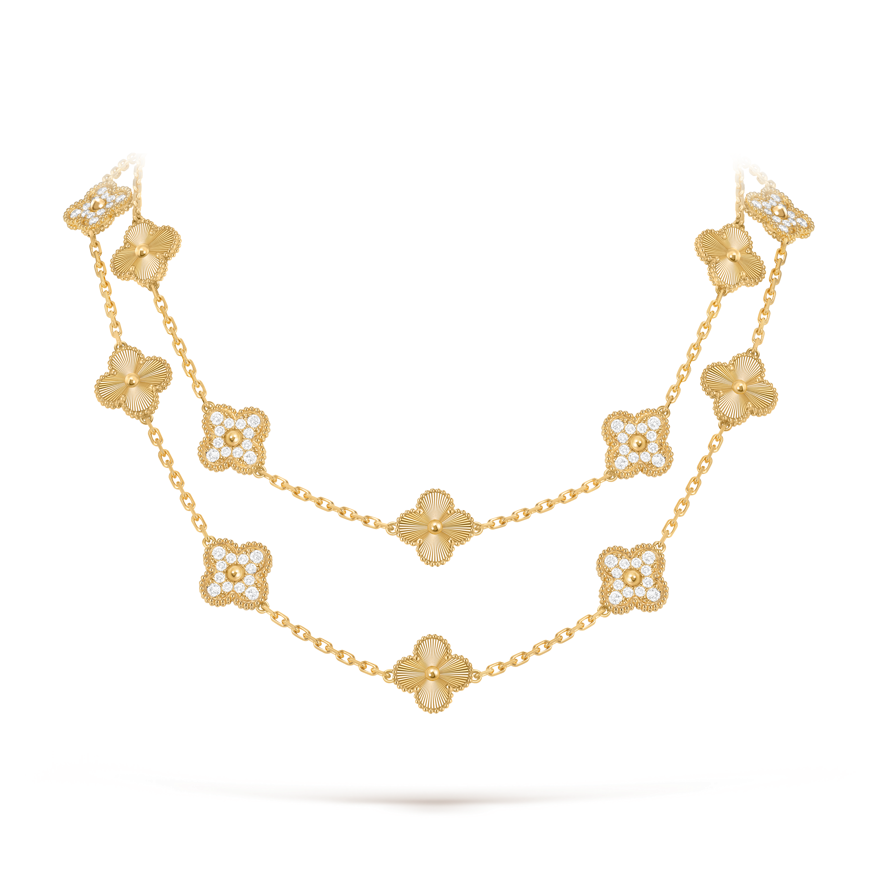 Vintage Alhambra长项链，20枚四叶幸运图案, 18K黄金, 钻石:  120颗,  4.83 克拉, Detail, Jewelry Long Necklace_梵克雅宝_Van Cleef & Arpels