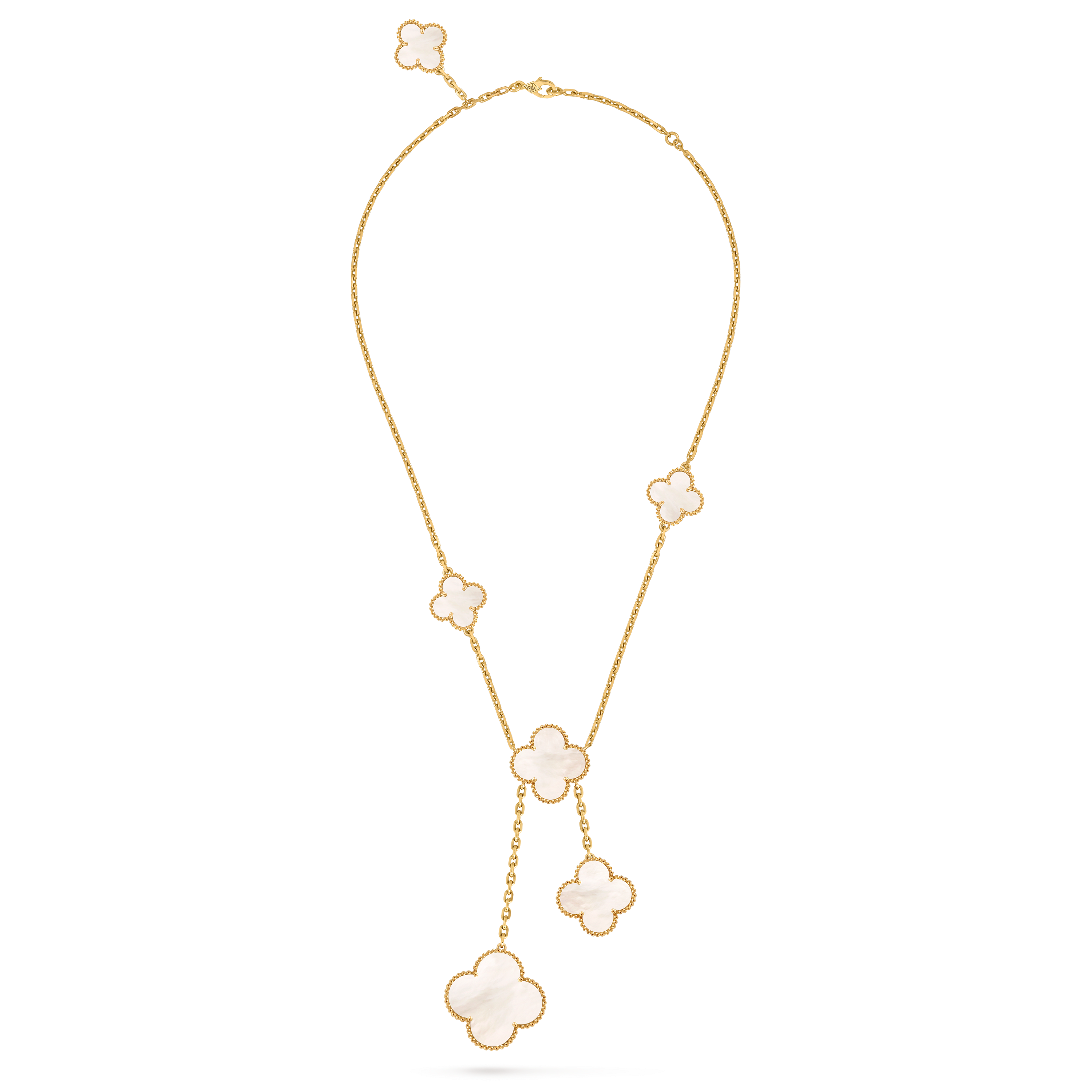 Magic Alhambra necklace, 6 motifs, 18K yellow gold, Mother-of-pearl:  6 stones, Detail, Jewelry Necklace - Van Cleef & Arpels