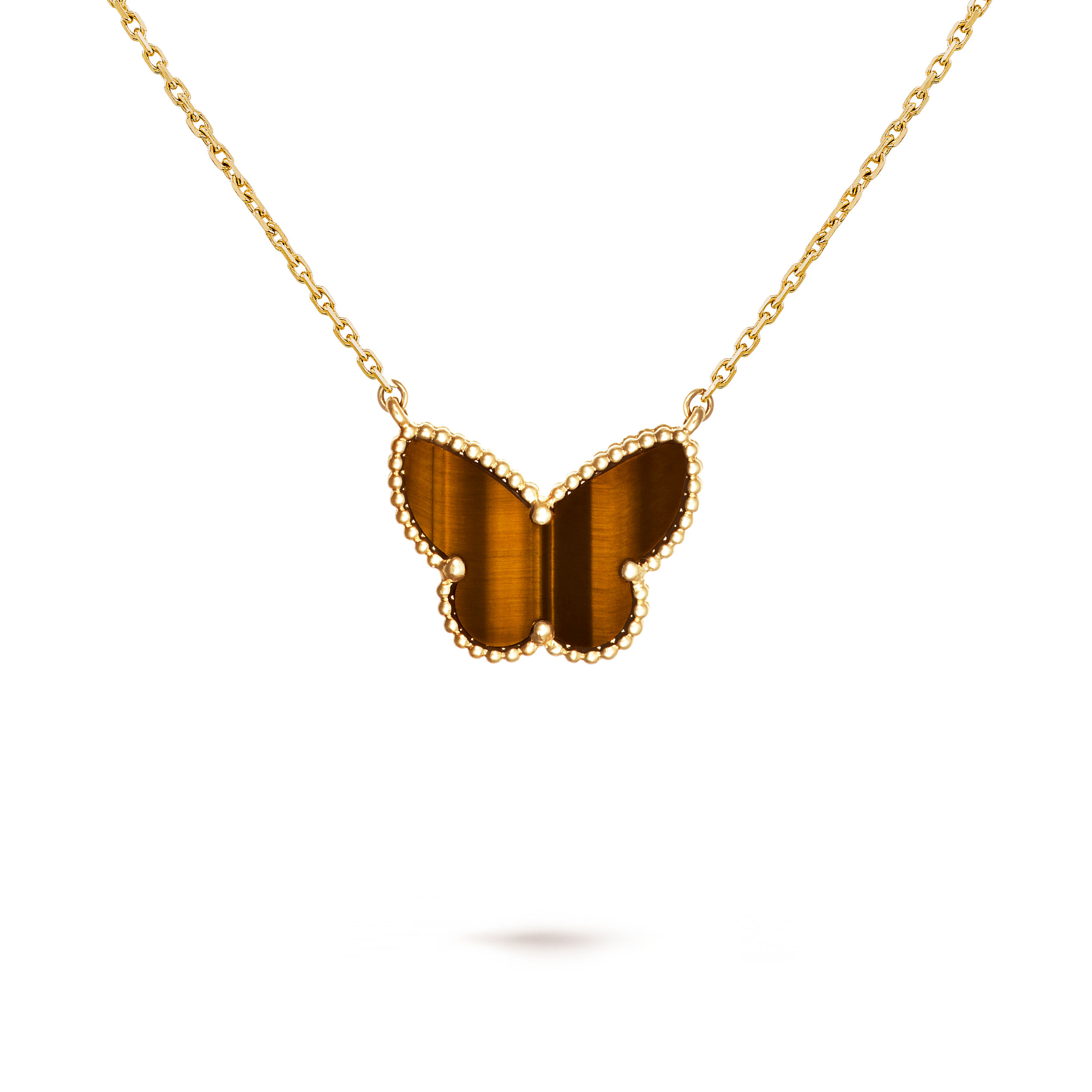 Lucky Alhambra butterfly pendant, 18K yellow gold, Tiger Eye:  1 stone, Detail, Jewelry Pendent - Van Cleef & Arpels