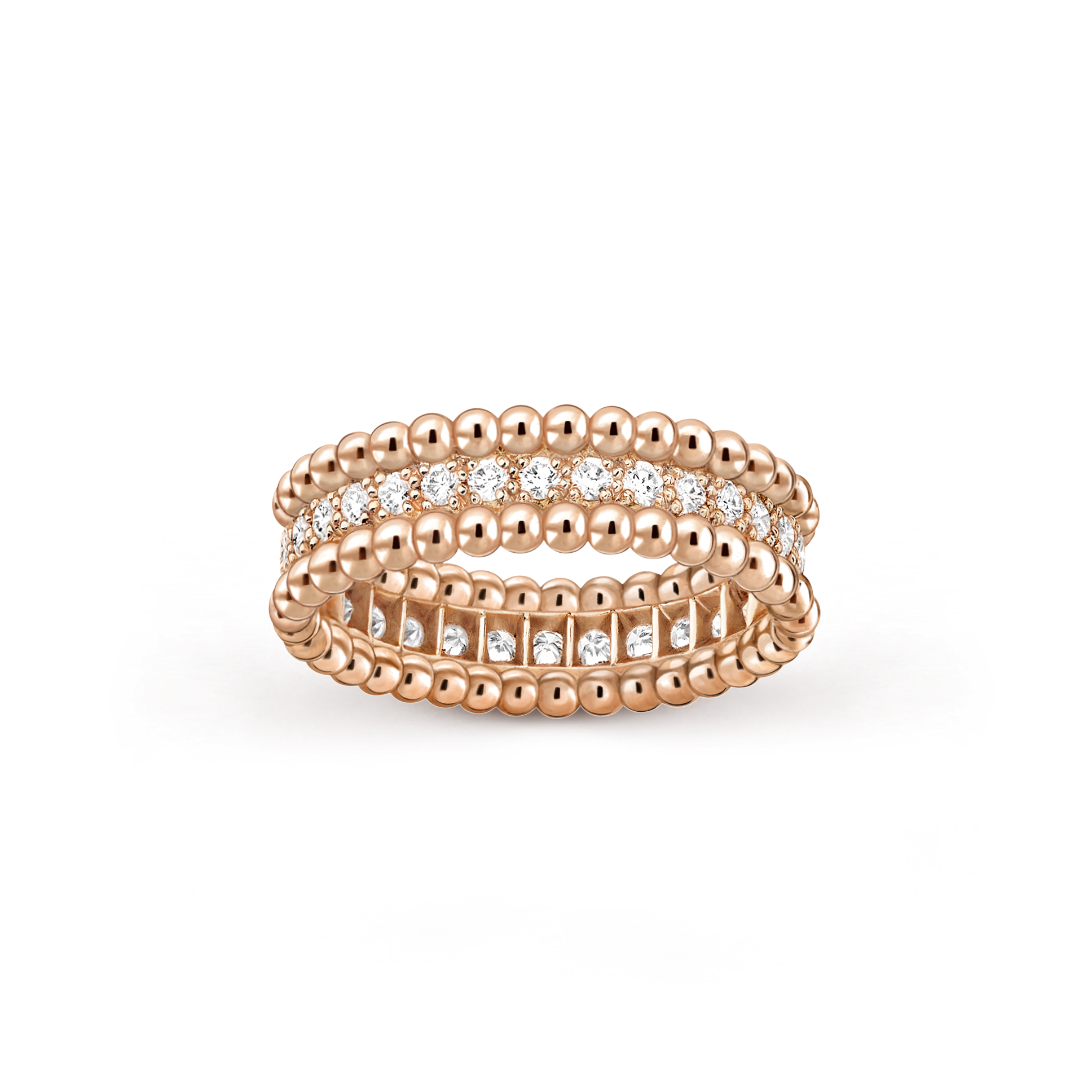 Perlée diamonds ring, 1 row, 18K rose gold, Diamond:  31 stones,  0.49 carat, Front, Jewelry Ring - Van Cleef & Arpels