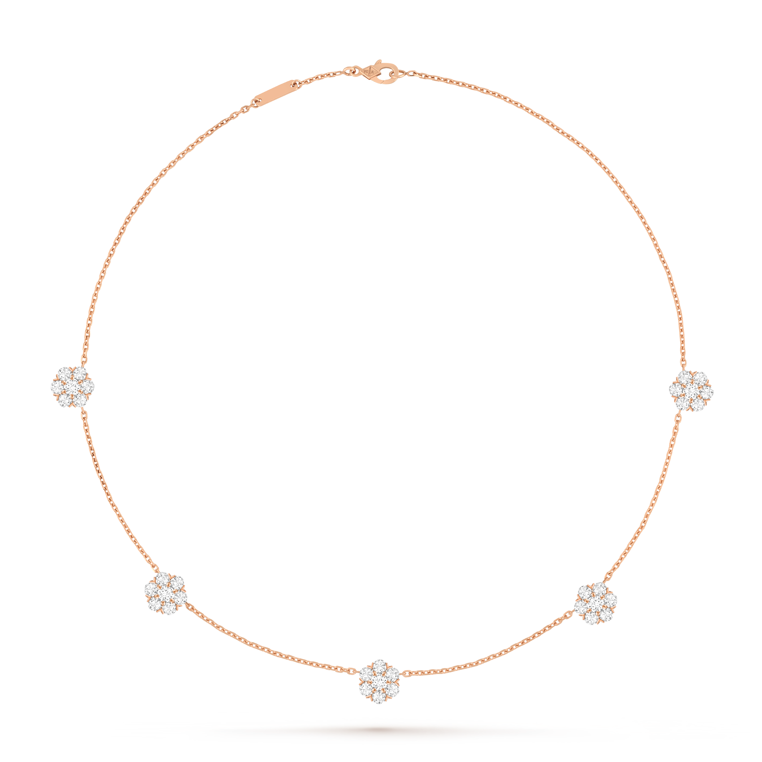 Fleurette项链，5枚花卉图案, 18K玫瑰金, 钻石:  35颗,  3.67 克拉, Front, Jewelry Necklace_梵克雅宝_Van Cleef & Arpels