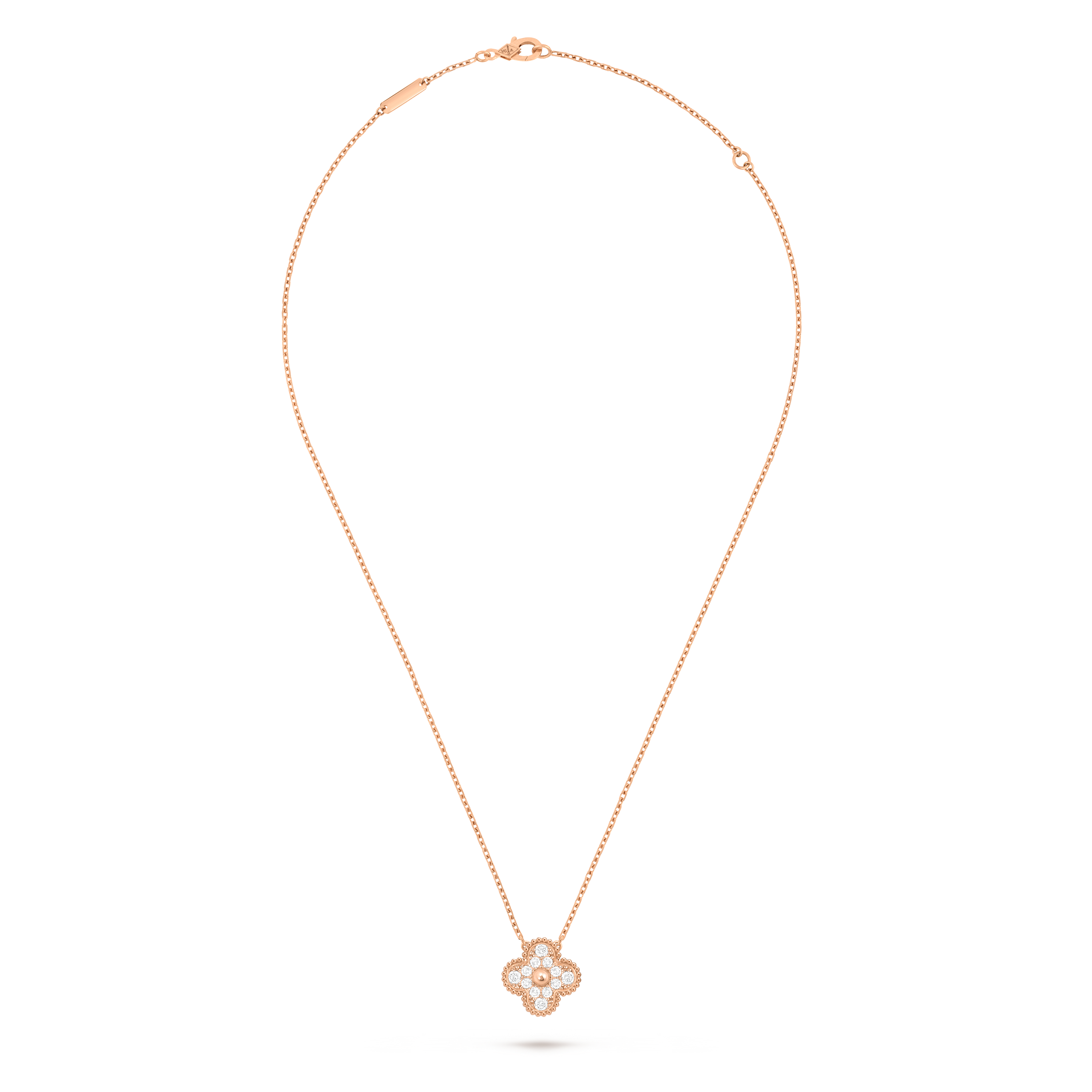 Vintage Alhambra pendant, 18K rose gold, Diamond:  12 stones,  0.48 carat, Front, Jewelry Pendent - Van Cleef & Arpels
