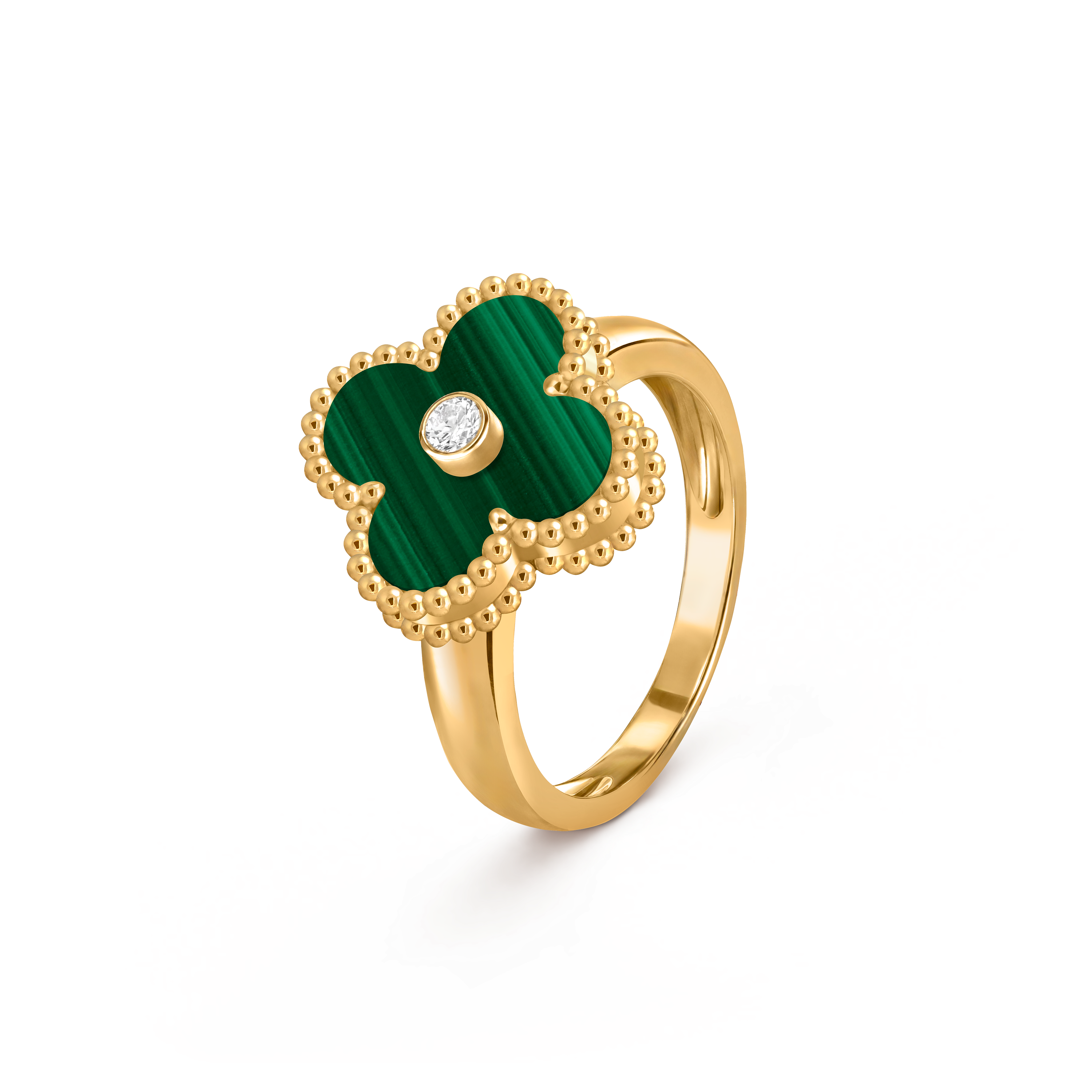 Vintage Alhambra戒指, 18K黄金, 孔雀石:  1 宝石, 钻石:  1 宝石,  0.05 克拉, Three Fourth, Jewelry Ring_梵克雅宝_Van Cleef & Arpels