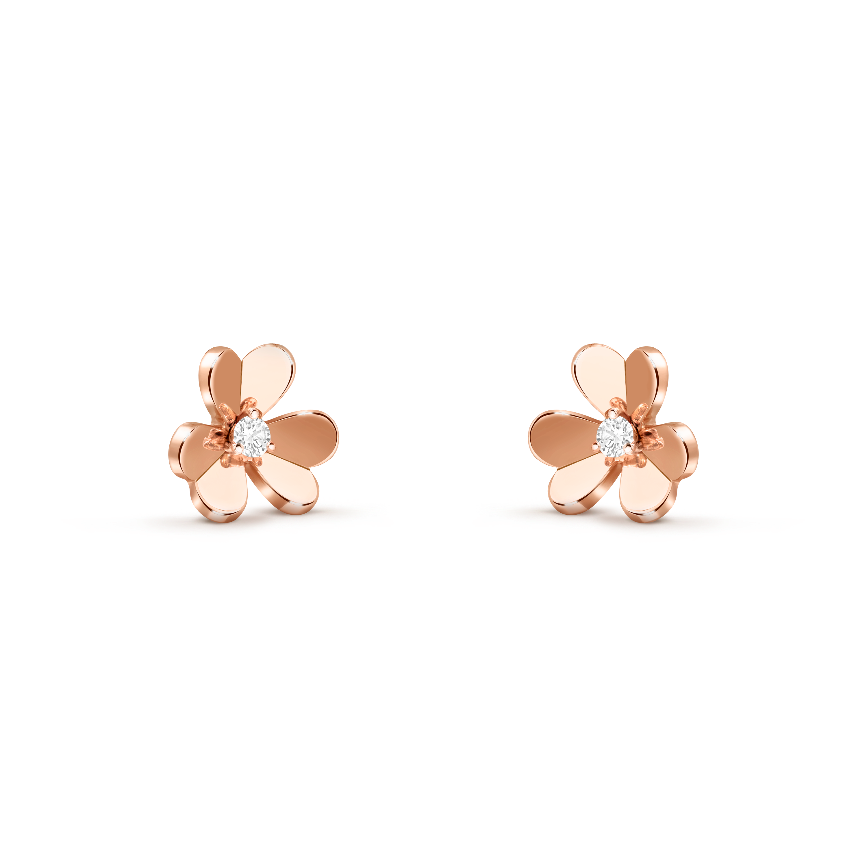 Frivole earrings, small model, 18K rose gold, Diamond:  2 stones,  0.17 carat, Three Fourth, Jewelry Earrings - Van Cleef & Arpels