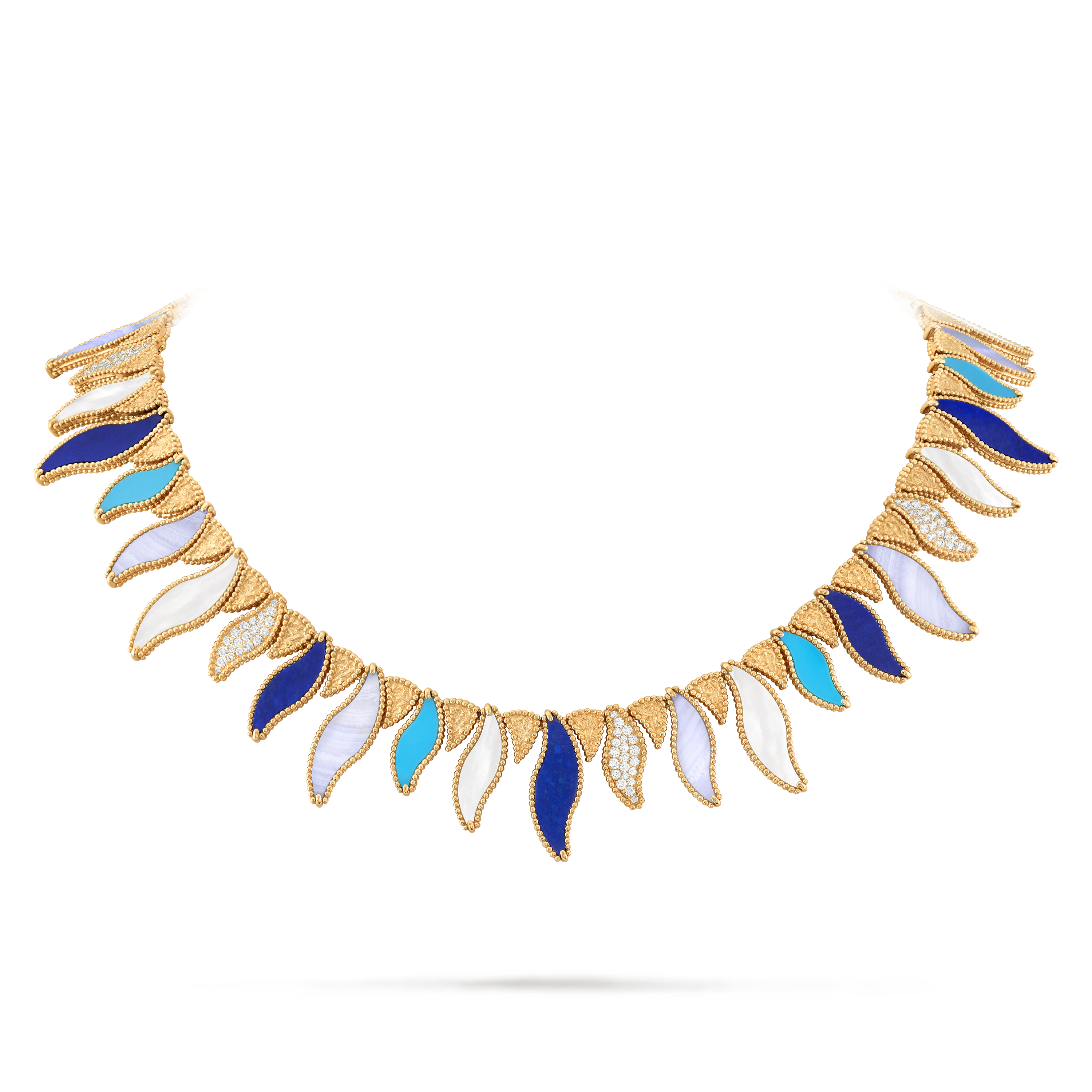 Lucky Summer Wave项链, 18K黄金, 玉髓:  8颗, 珍珠母贝:  9颗, 绿松石:  7颗, 钻石:  105颗,  1.15 克拉, 青金石:  9颗, On Stand, Jewelry Necklace_梵克雅宝_Van Cleef & Arpels