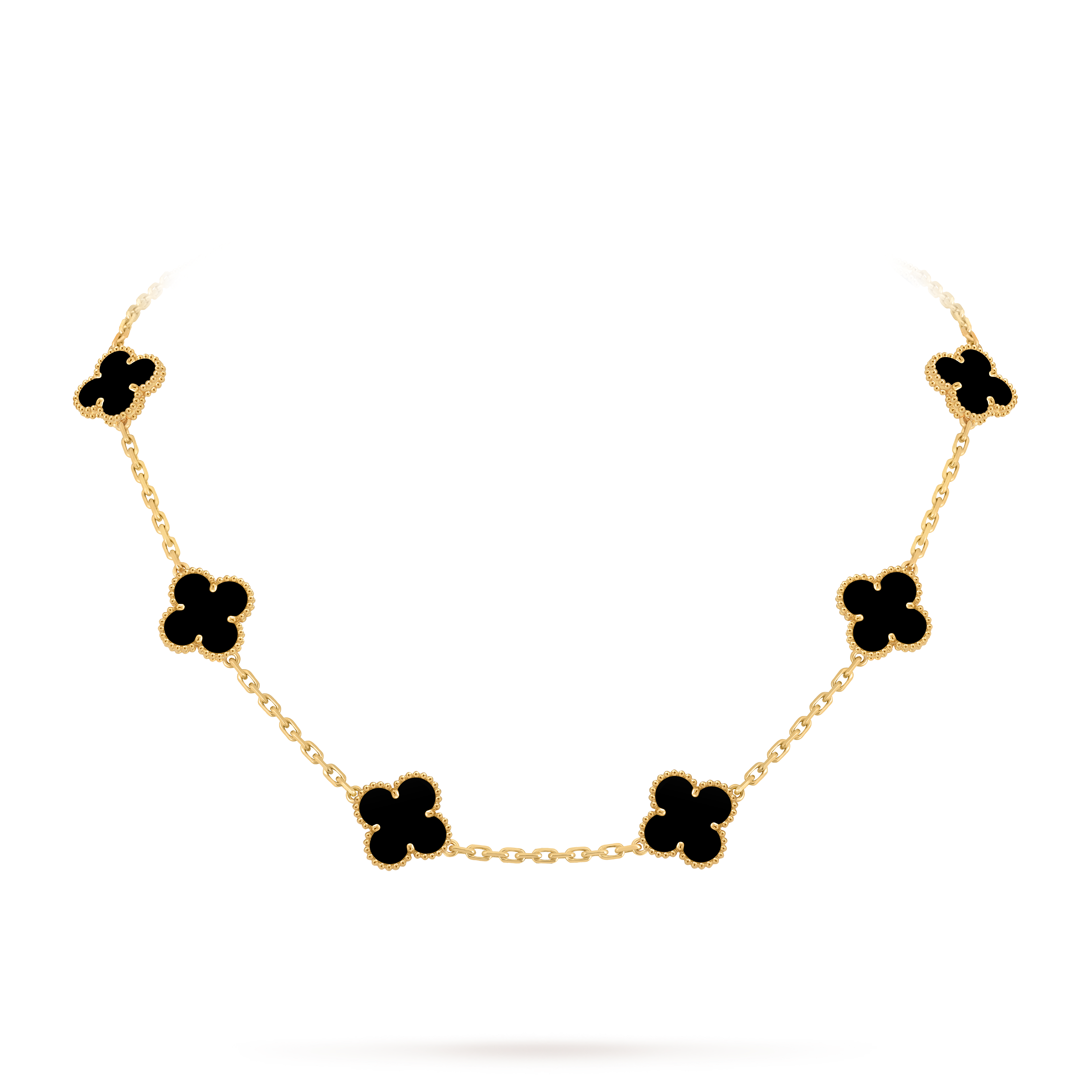 Vintage Alhambra项链，10枚四叶幸运图案, 18K黄金, 缟玛瑙:  10颗, On Stand, Jewelry Necklace_梵克雅宝_Van Cleef & Arpels