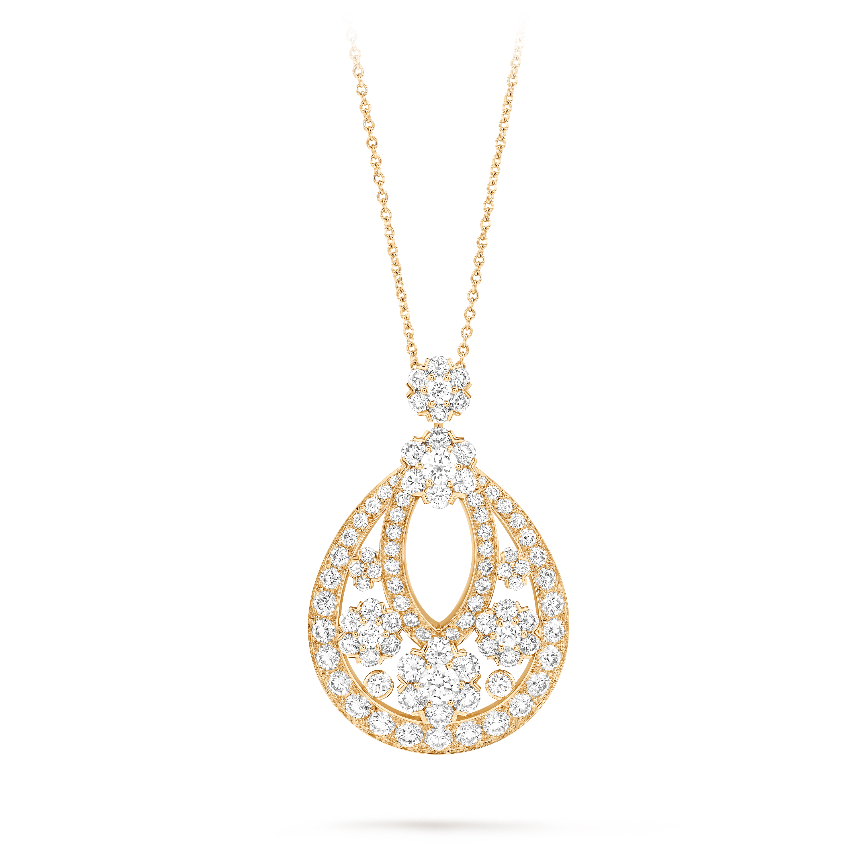 Snowflake collerette transformable necklace, 18K yellow gold, Diamond:  619 stones,  69.73 carats, Front, High Jewelry Necklace - Van Cleef & Arpels