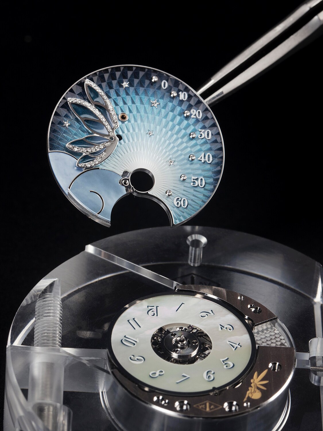 Lady Féerie watch, 18K white gold, Diamond, Mother-of-pearl, Sapphire, craftsmanship, Poetic complications, Van Cleef & Arpels