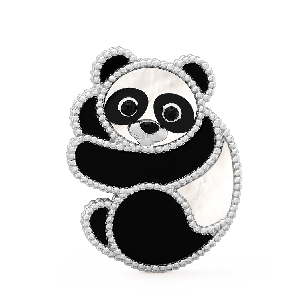 Lucky Animals Panda胸针，镀铑白K金，珍珠母贝，缟玛瑙。Lucky Animals系列，Van Cleef & Arpels梵克雅宝。
